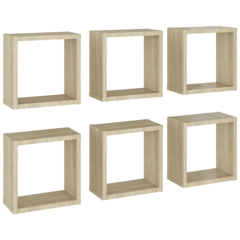 Scaffalature, mensole da parete e sporgenze, mensole cubiche da parete, 6 pezzi, rovere Sonoma, 30 x 15 x 30 cm