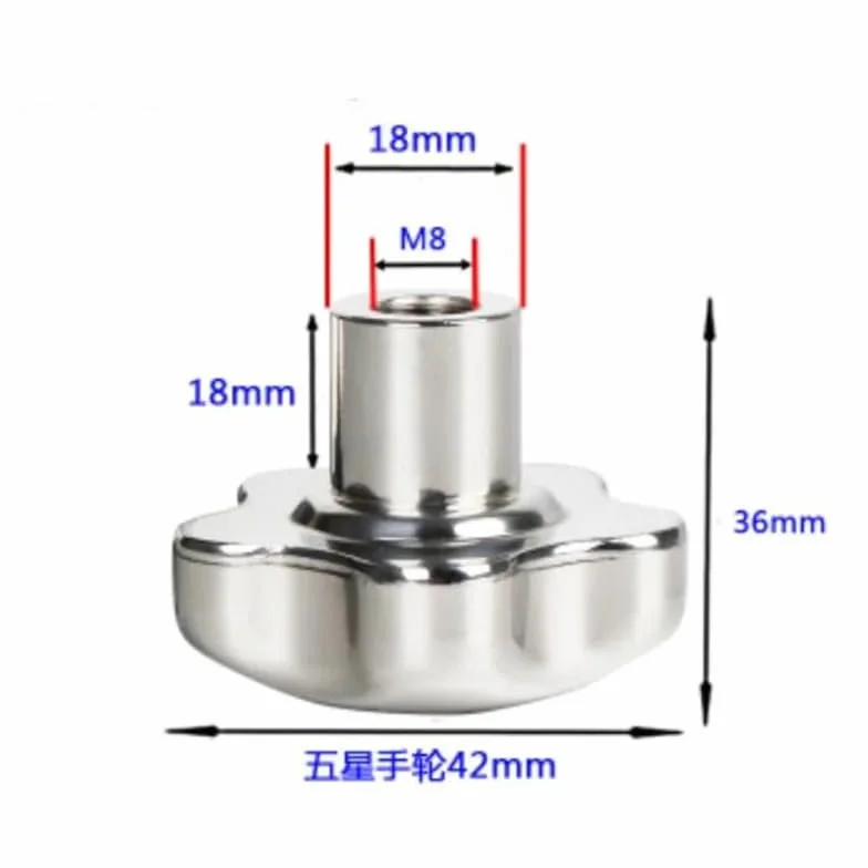 Manopola a Stella In Acciaio Inox 304 M8 Testa 42mm Dado di Serraggio