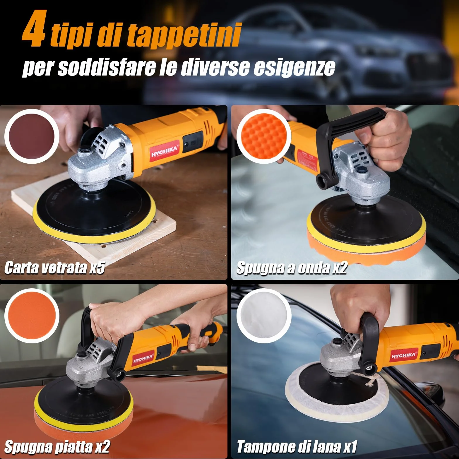 HYCHIKA Lucidatrice Auto 1580W, Controllo Variabile 6 Velocità, Motore Rame Puro, 180 mm
