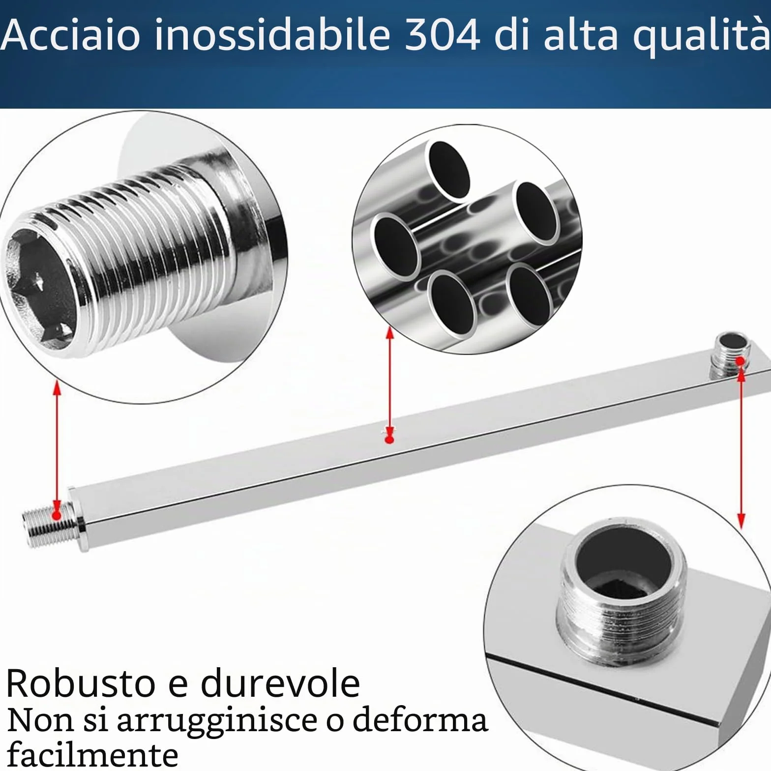 Braccio doccia 50 cm acciaio inossidabile per soffione doccia a pioggia fisso montaggio a parete