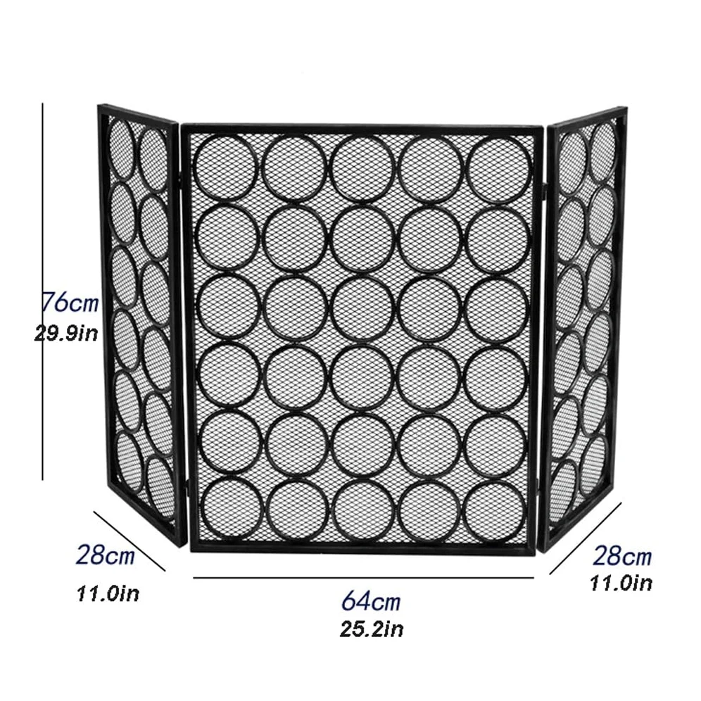 Schermi per Caminetti di Guardia Schermo for camino in ferro battuto Schermo Tri-fold Circle Pattern With Net Spark Protection Screen Home Camino Sicurezza Accessori per Caminetti in Rete Decorativa