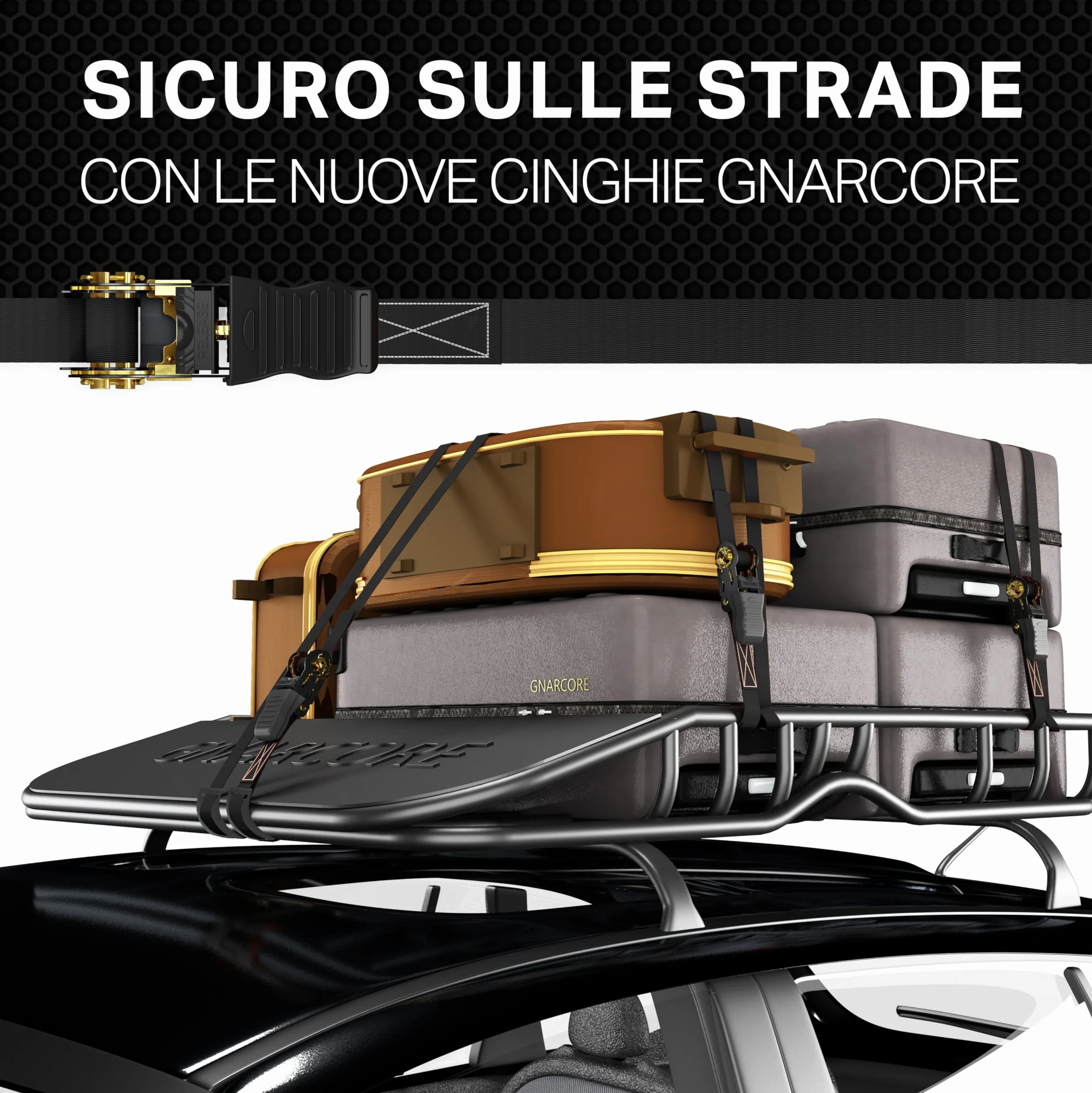 Cinghie di Fissaggio a Cricchetto Premium, Set da 4, Resistenza 800 Kg, Con Borse - Certificato DIN EN 12195-2