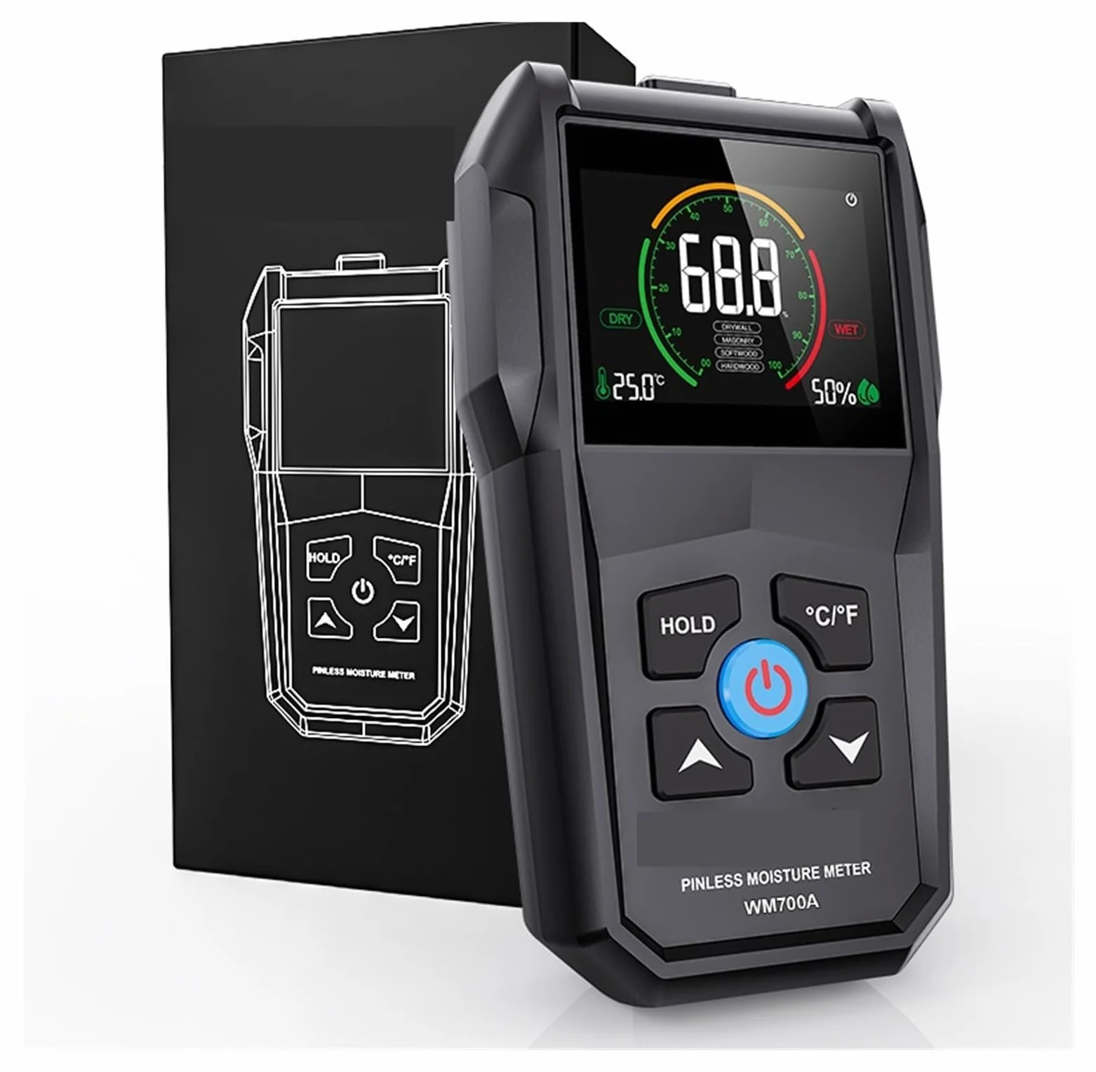 Misuratore di umidità for Legno Senza Contatto for induttivo Schermo a Colori Digitale elettromagnetico Piccolo Errore