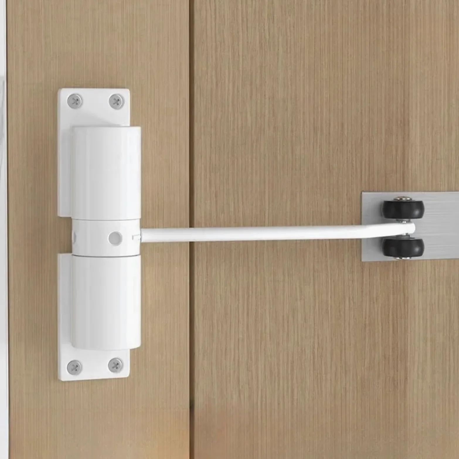 Chiudiporta automatico regolabile da 2 pezzi a molla di sicurezza resistente montato in superficie for chiudiporta nero esterno interno Per Porte(White)
