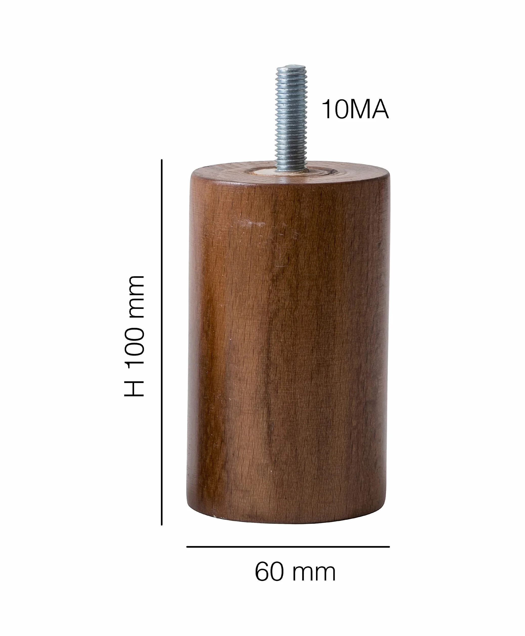IPEA Piedini Mobili Legno Noce Set 4 Gambe Cilindro Altezza 100 mm Made in Italy