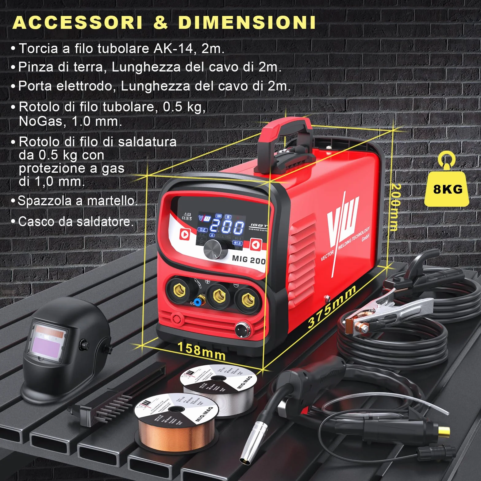 VECTOR WELDING Saldatrice a Filo Continuo 4-in-1 MIG/MAG/MMA/LIFT TIG con Display Digitale