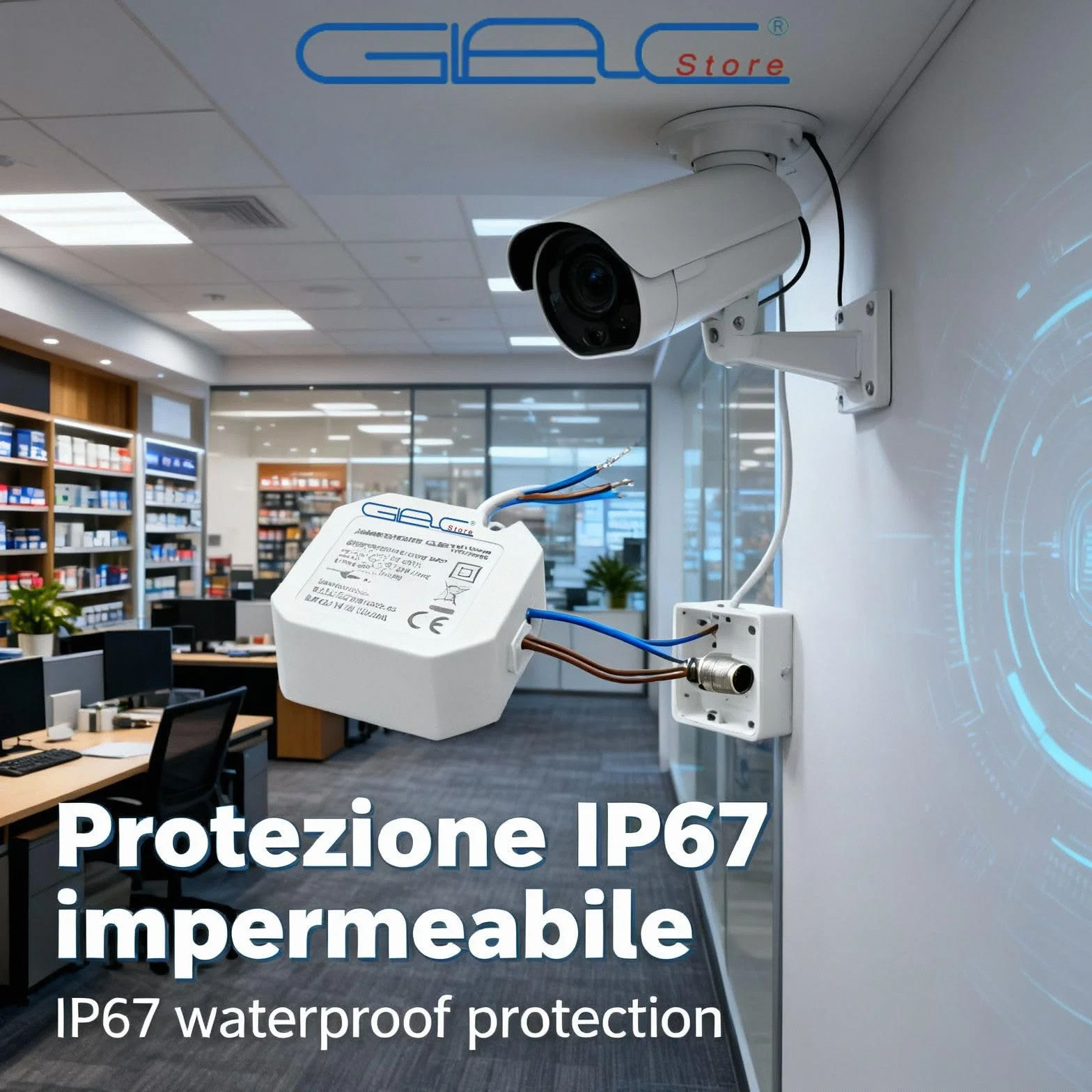 Alimentatore IP67 Impermeabile, Tensione Costante 12V DC, 100-240V AC, Dimensioni 50x50x25mm, Protezione Sovraccarico, Certificato CE (2A-24W)