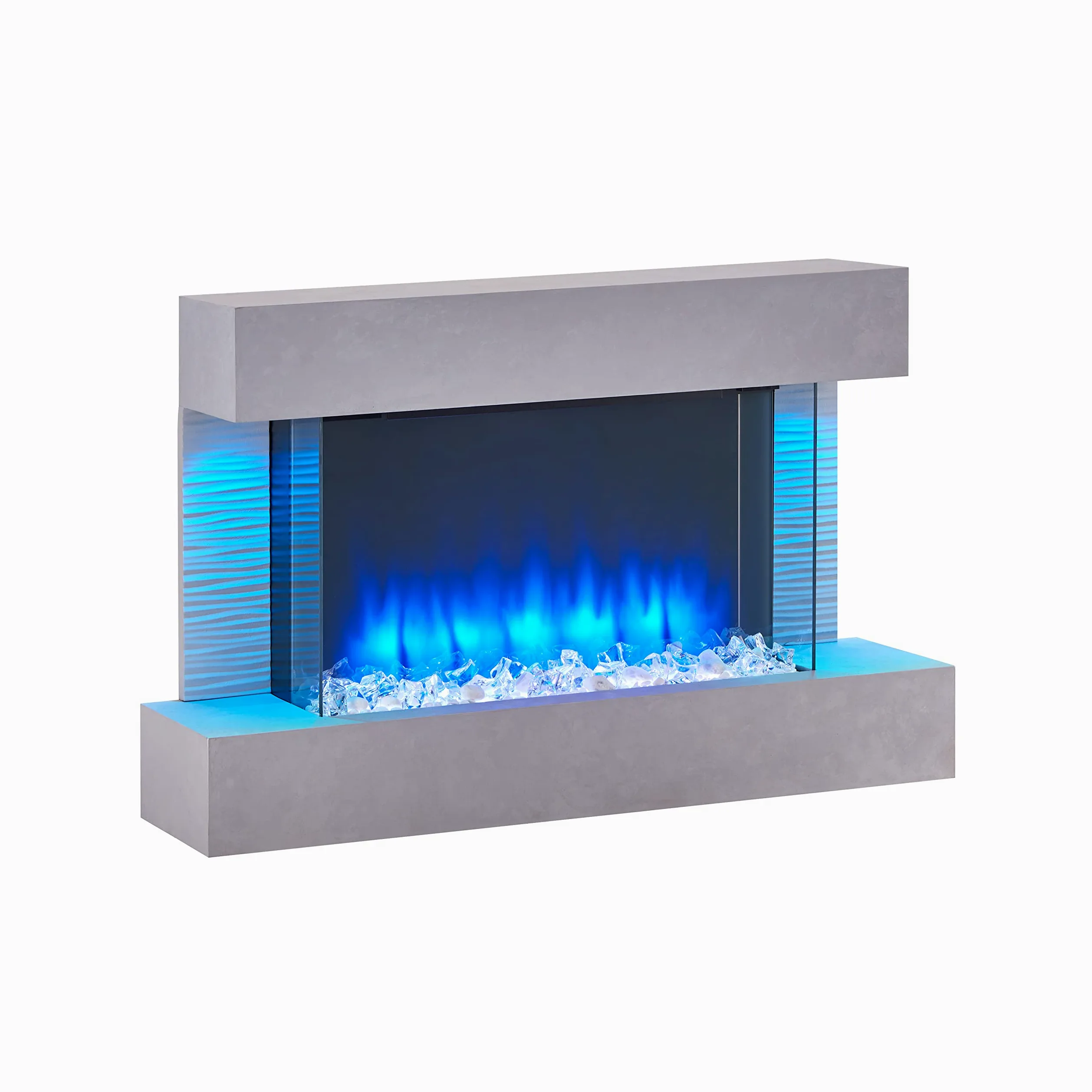 BALDERIA camino elettrico Aieda | Caminetto elettrico da parete con effetto fiamma 3D | Riscaldamento elettrico 2000 W | Focolare sospeso a parete con telecomando, timer, termostato | Bianco