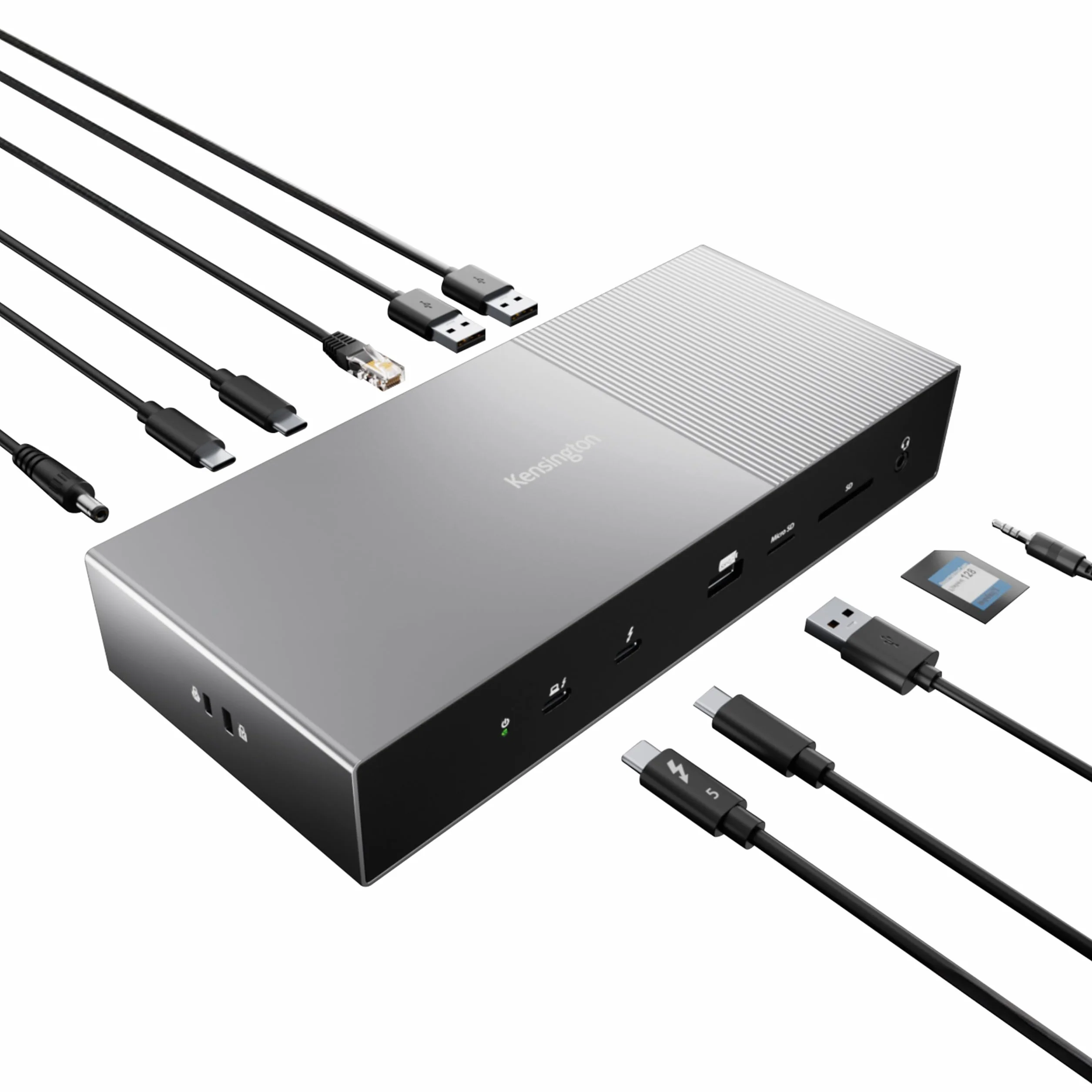 Kensington SD5000T5 EQ Thunderbolt 5 Docking station, triplo monitor 8K/4K, lettore di schede SD e Micro SD, Potenza alimentazione 140W, 3x Thunderbolt 5, Ethernet e USB 3.2 Gen2 - Grigio (K35201EU)