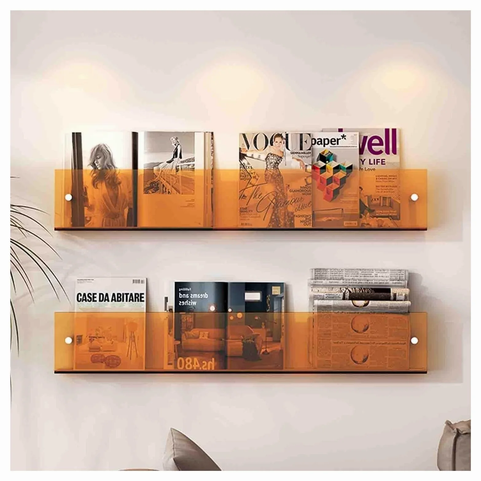 Confezione da 2 mensole galleggianti in acrilico da parete, portariviste e porta record, libreria da appendere, per ufficio, casa, chiesa, elegante ge 80 cm