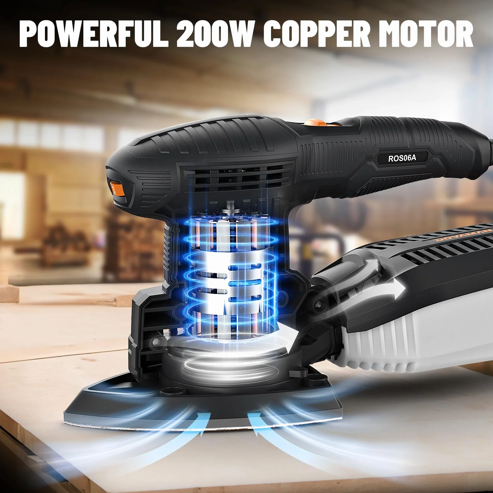 DOVAMAN ROS06A Levigatrice Multifunzione 3-in-1 200W 6 Velocità per Legno e Acciaio