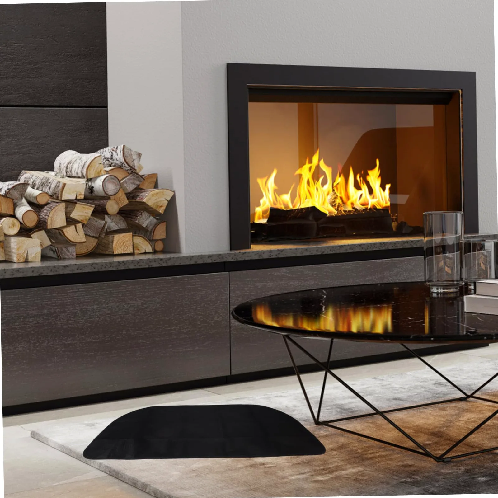 Toddmomy Tappetino Ignifugo Semicircolare per Caminetto in Poliestere PVC | Nero, Uso per Cottura e Stufa, Stile Sleek e Stylish, Adatto a Ragazzo Ragazza e Animali Domestici