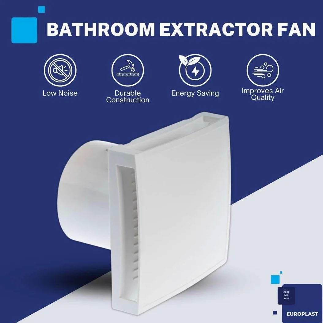 EUROPLAST Ø 100mm Aspiratore Bagno con Timer e Sensore di Umidità - Ventola Aspirazione Bianca - Estrattore Aria - Ventilatore da Parete per Cucina, Garage, WC
