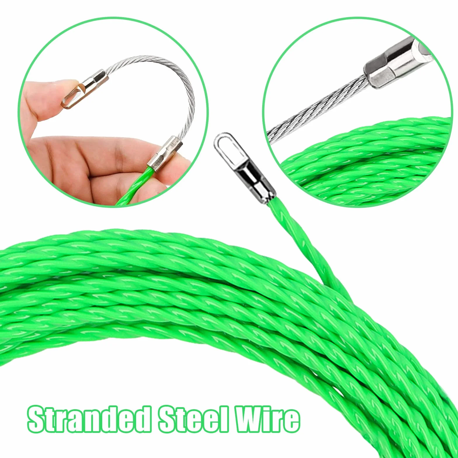 Sonda Tiracavi di Poliestere 30 m Passacavi Professionale Sonda Elettricista Molla Elettricista Tiracavi con 2 Molla di Guida Sonda Tiracavi Cavo per L’Installazione di Cavi Ø 4 mm, Verde