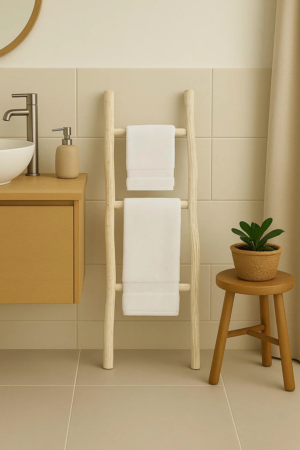 Scaletta porta asciugamani bagno 108x32x3 w drewnie i metalu - Scaletta decorativa legno