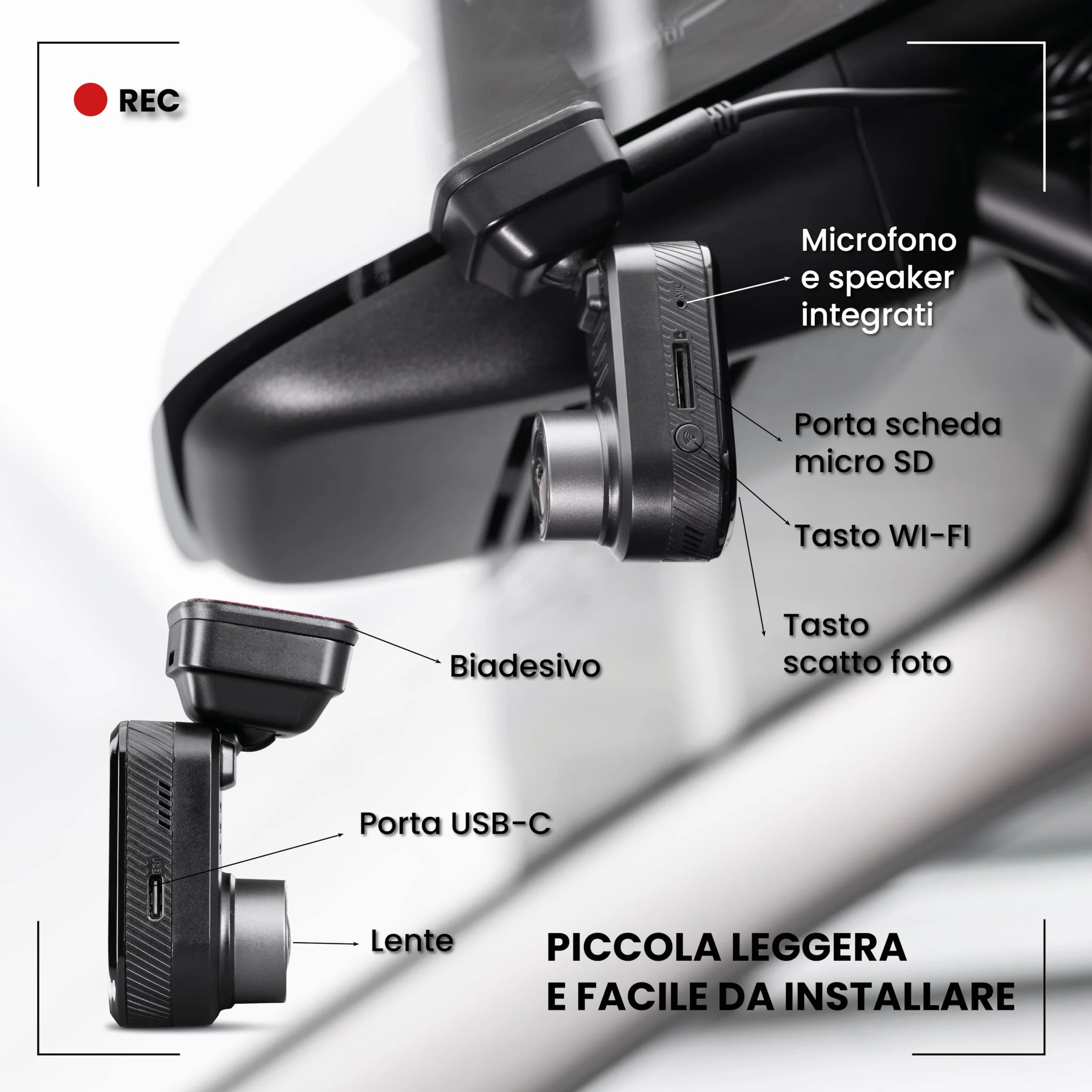 Midland - Dash Cam Auto Street Guardian Mini, Dashcam con Localizzatore GPS Integrato, Videocamera con Sensore G per Rilevamento Urti - Accessori Auto, Telecamera Wi-Fi per Accesso Video da Smartphone