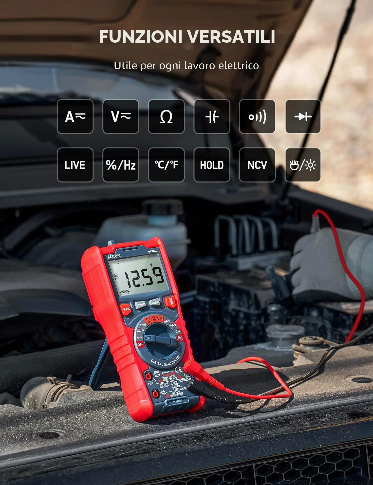 AstroAI Multimetro digitale Multimetri TRMS Manuali e Telemetria Automatica NCV (6000) | Voltmetro, Polimetro, Tester per Corrente AC/DC, Tensione AC/DC, Resistenza, Frequenza, Capacità, Continuità, Test Diodi