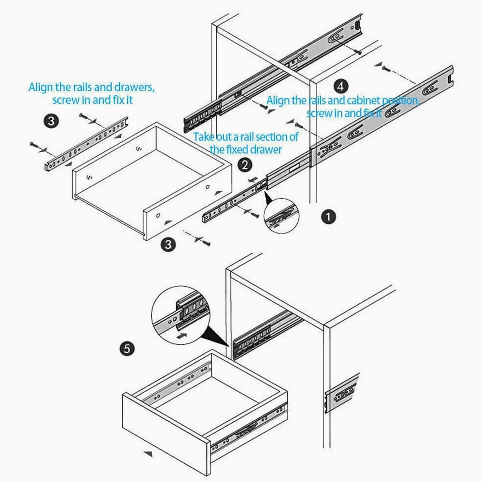 Guide Per Cassetti Stainless Steel Drawer Slide Hydraulic Damping Buffer Sliding Bearing Silent Cabinet Track Furniture Hardware per cassetto(450)