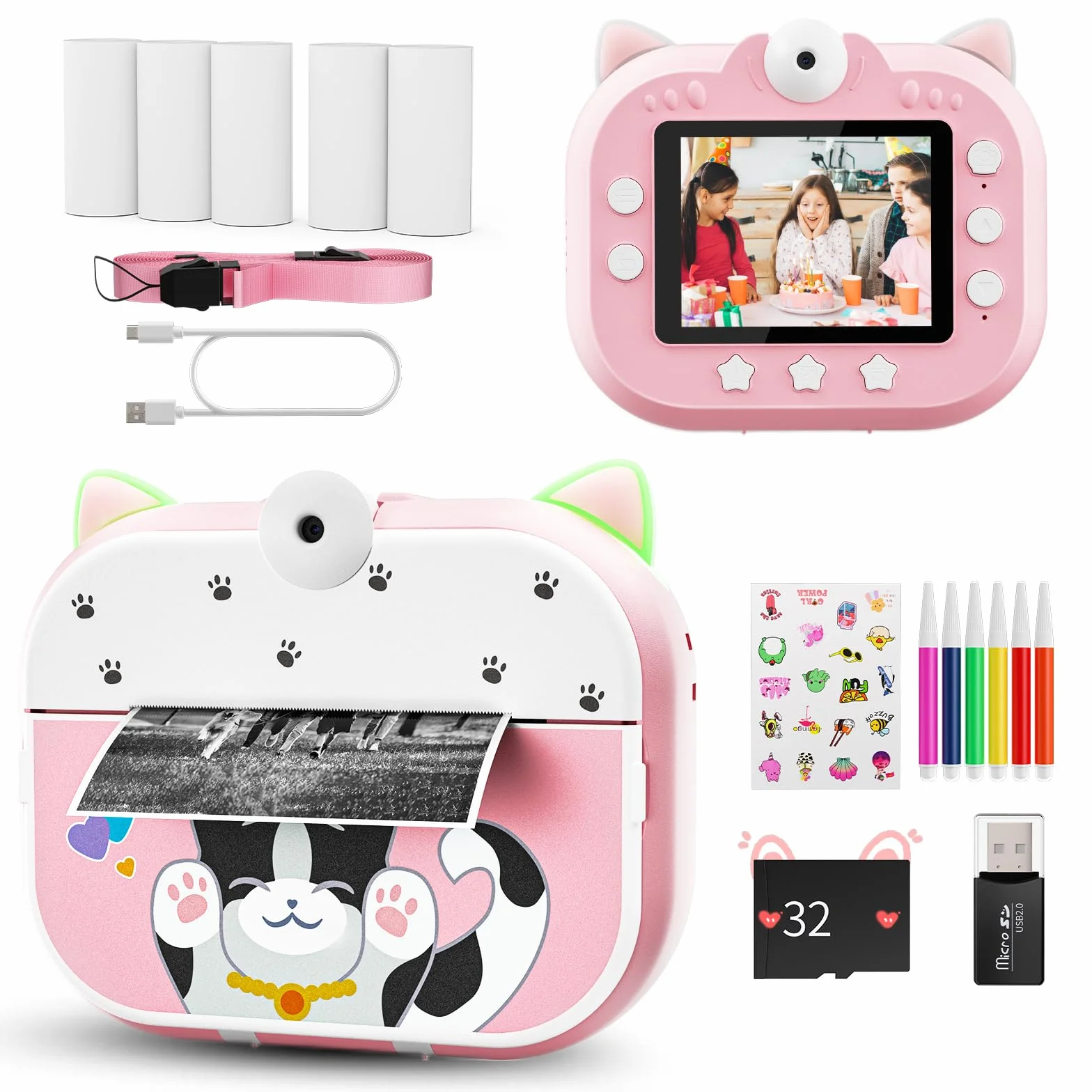 Macchina Fotografica Bambini Istantanea, Potuem 2.4 Pollici Digitale Fotocamera Bambini con Zoom 20X, Lente Ruotabile a 180°, 48MP/1080P Fotocamera Istantanea per Bambini, Regalo di Compleanno