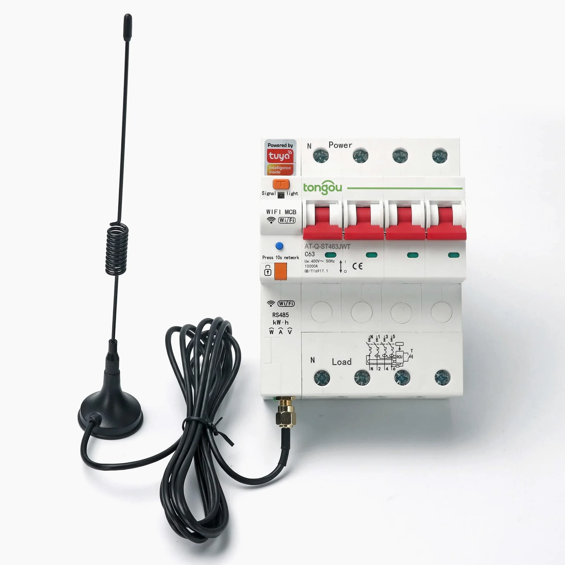 Magnetotermico,Interruttore Magnetotermico 4P Trifase RCBO WIFI Contatore di Energia Intelligente Misuratore Kwh di Monitoraggio Interruttore Timer Relè con Protezione di Perdite 63A