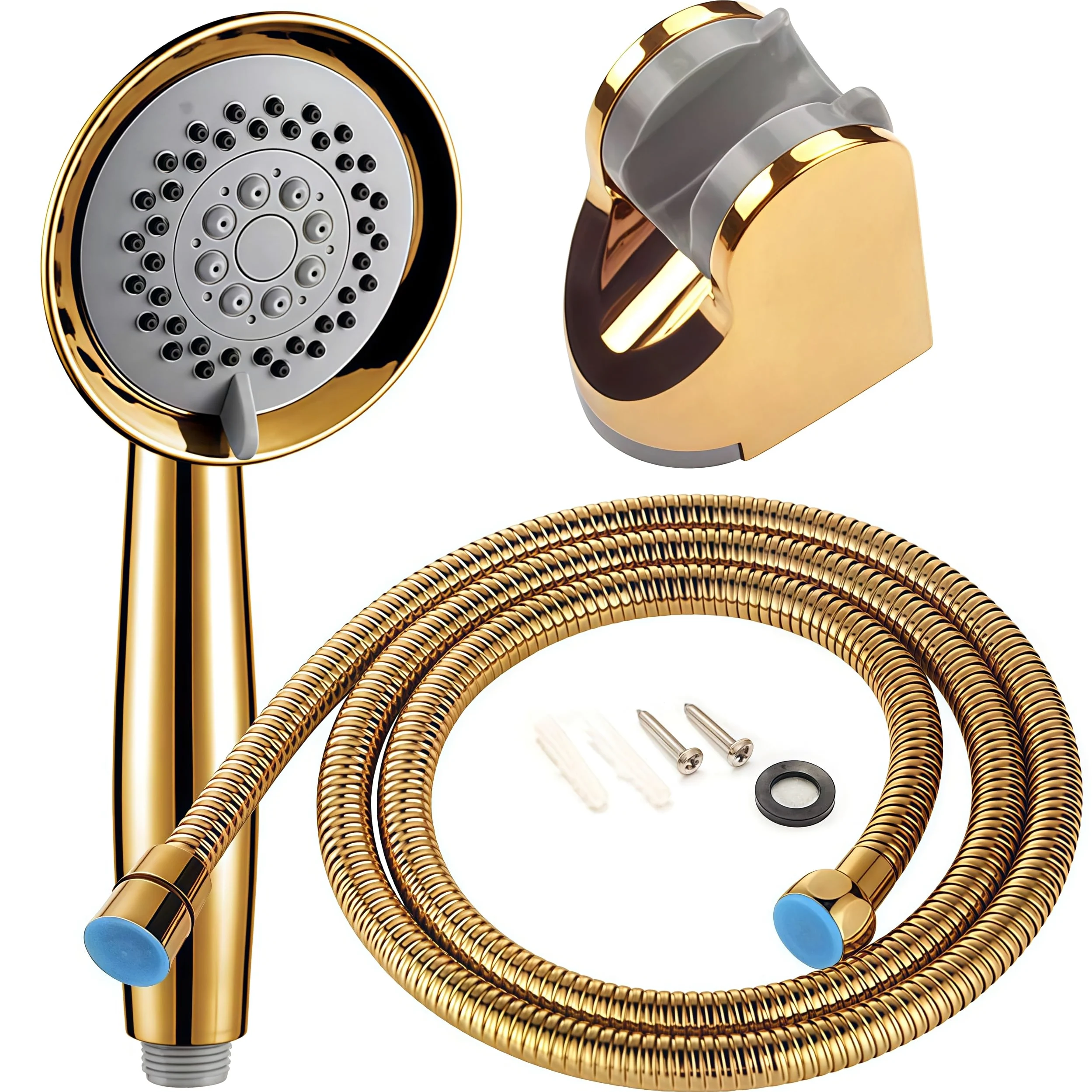 Palmare Docce soffione a mano con Doccetta in rame massiccio placcato in oro con tre funzioni Doccia di lusso Soffione per doccia a mano di lusso con supporto in oro e flessibile per doccia