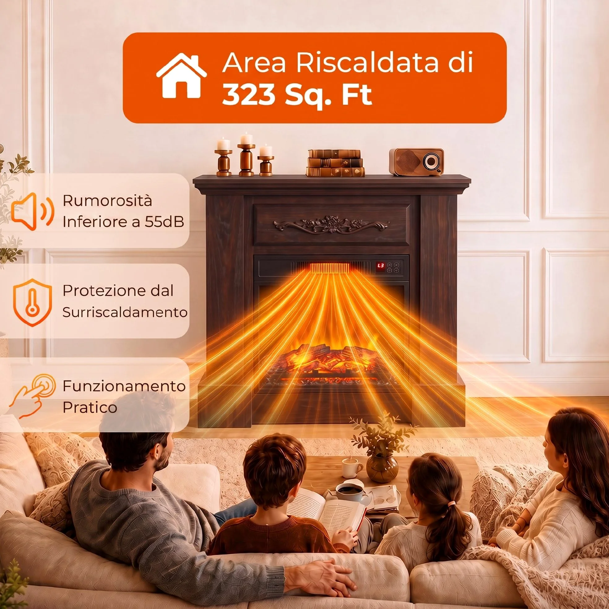 HOMCOM Camino Elettrico Cornice Effetto Fiamma Realistico 1800W Marrone | Caminetto Elettrico da Incasso e Terra, Stufa con Telecomando, Termostato, Timer, Riscaldamento Regolabile, Soggiorno