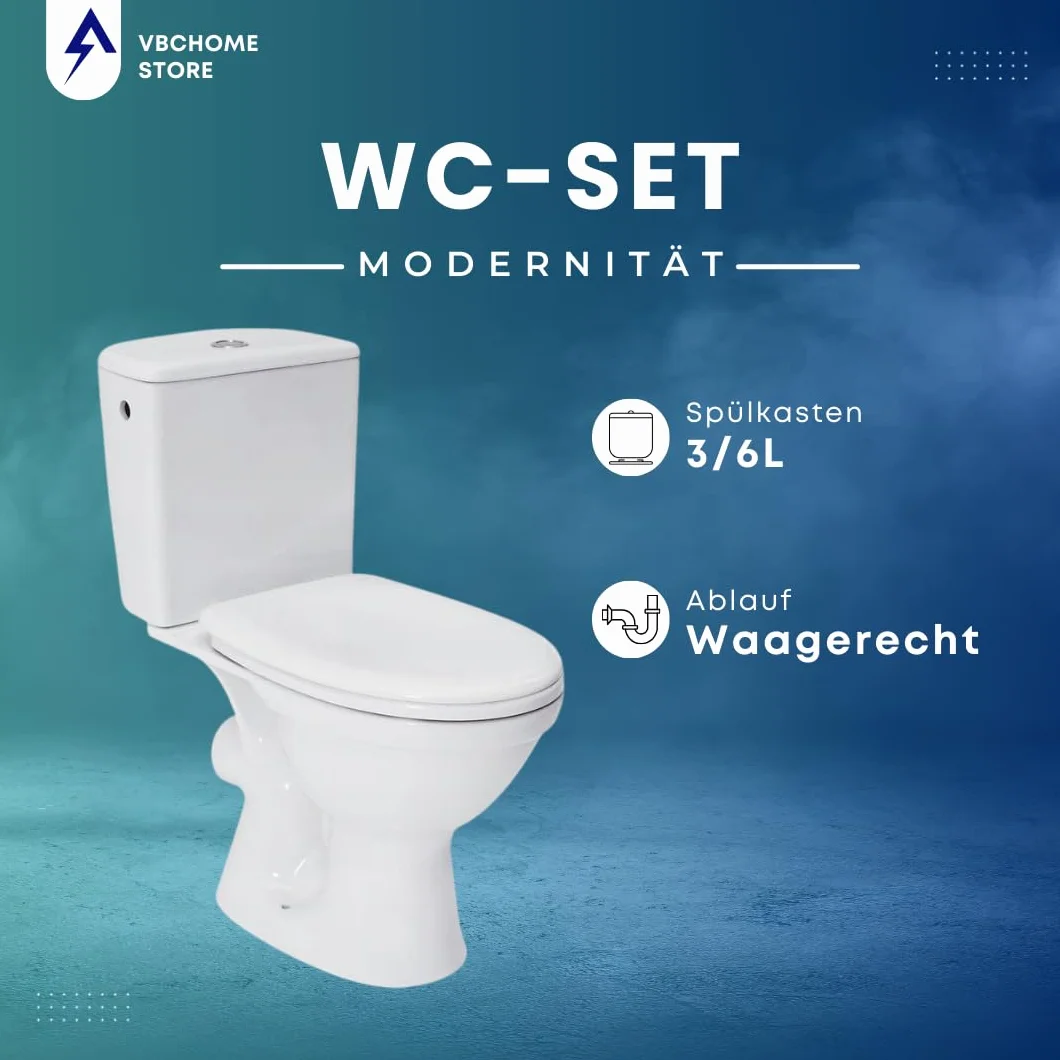 Merida ceramica WC set design con cassetta sedile polipropilene uscita acqua orizzontale