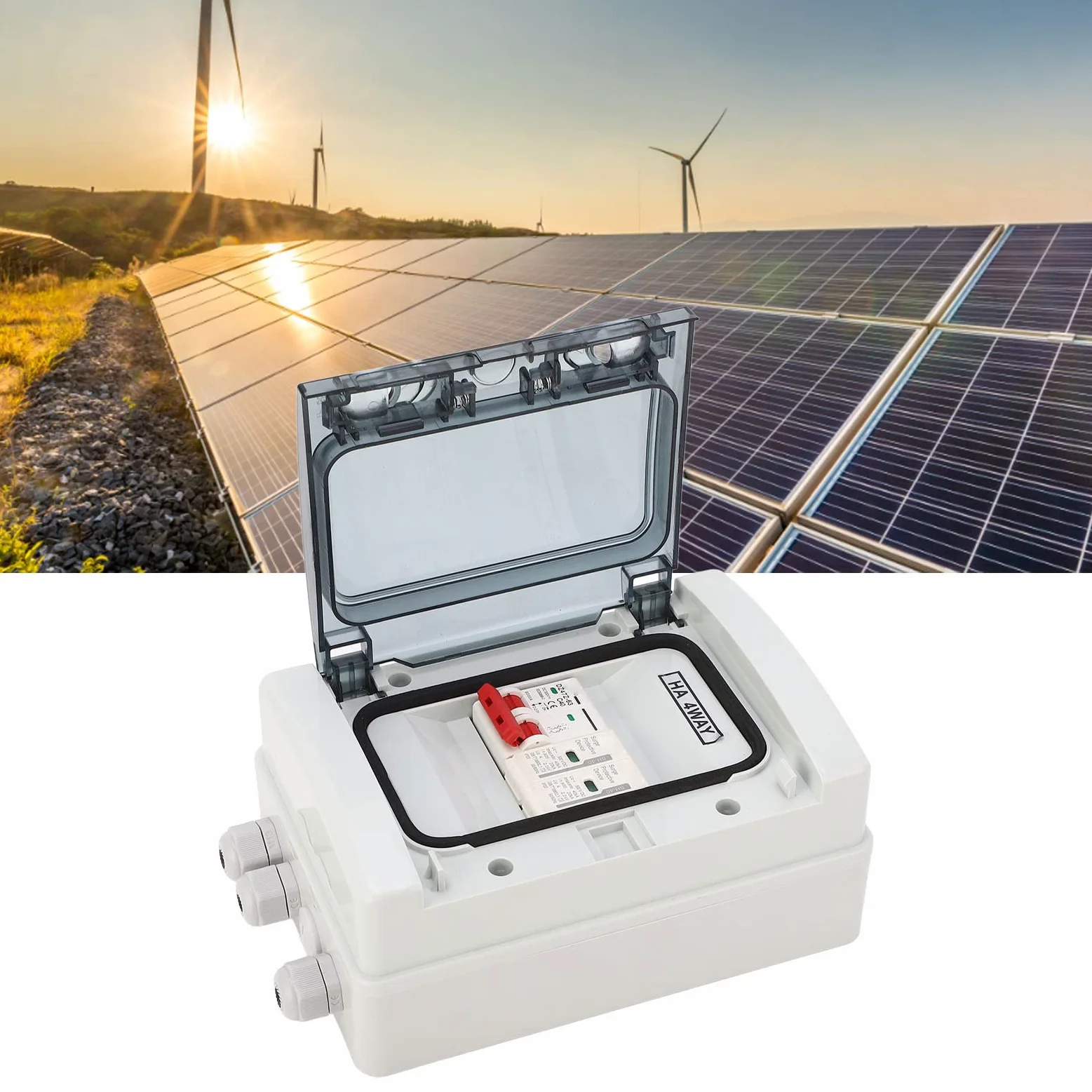 Pissente Interruttore Automatico Scatola di Distribuzione Impermeabile per PC con Sezionatore CC 500 V IP65 Coperchio Trasparente a 4 Vie per Inverter a Pannello Solare Esterno Sistemi Fotovoltaici