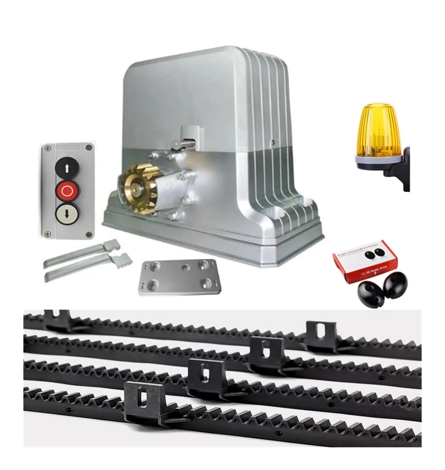 Kit apricancello, Operatore resistente del motore cancello scorrevole da 1800 kg con cremagliere 4 m 5 6 1 fotocellula a infrarossi lampada lampeggiante(Nylon rack 5m)