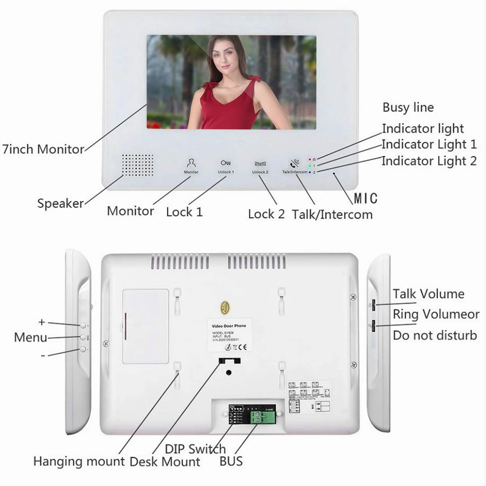 Kit videocitofono Sistema a 2 Fili Videocitofono Monitor da 7 Pollici Kit videocitofono, sblocchi Multipli, Sistema di telecamere di Sicurezza con citofono per Visione Notturna