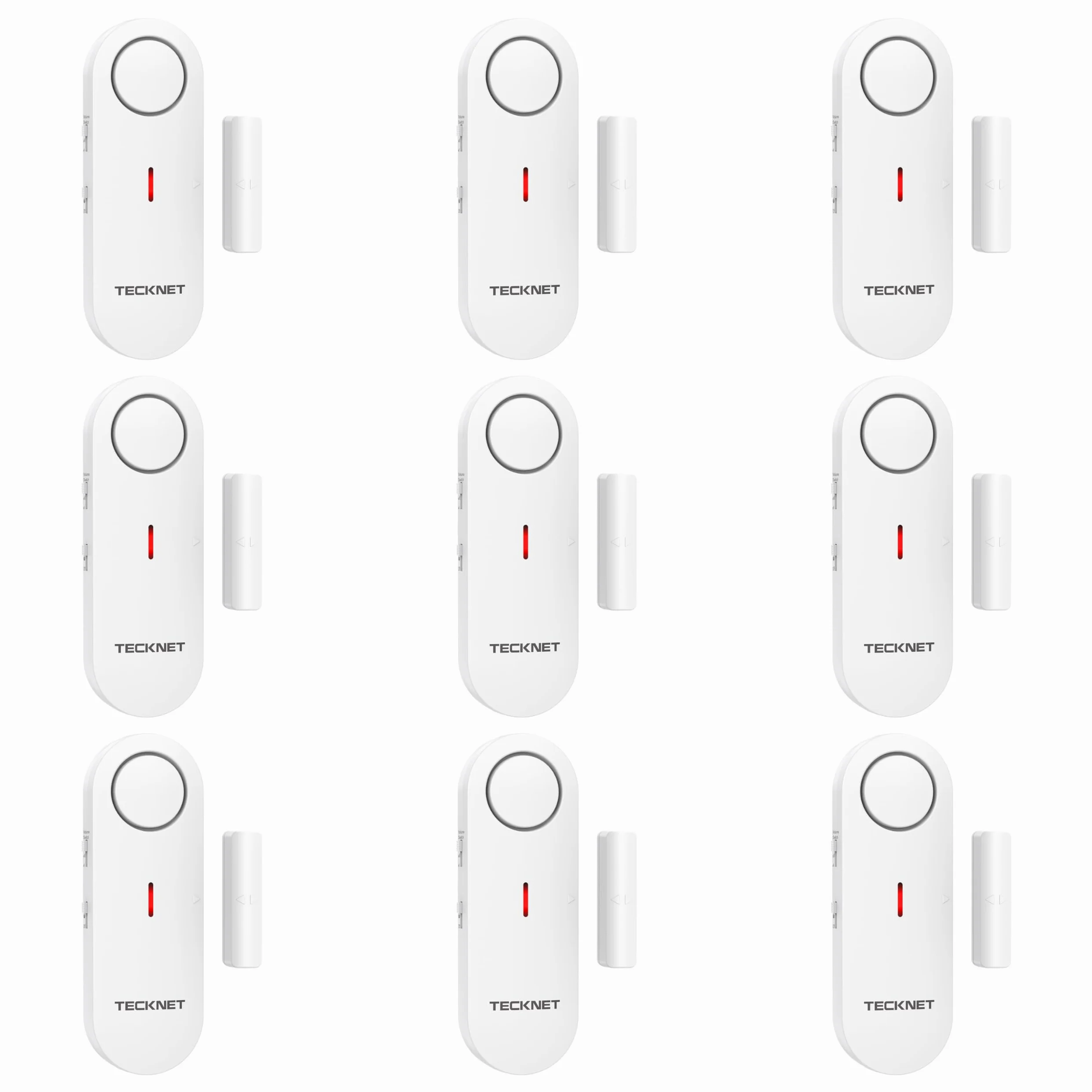 TECKNET Allarme Casa Senza Fili, Mini Sensori Allarme Porte E Finestre, Allarme & Campanello 2-in-1, Controllo del Volume a 3 Livelli, Sistema di Allarme per Casa, Negozio, Ufficio, Garage (9 PCS)