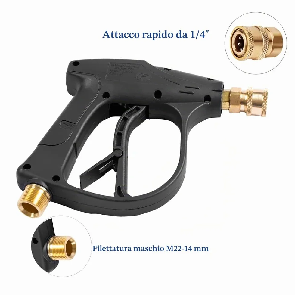 Lancia Schiuma di Neve Cannone a Schiuma Pistola 1L Bottiglia, 1/4 pollice Rilascio Rapido Erogatore di Sapone con M22 14 mm a 15 mm Connettore per Tubo Idropulitrice (con pistola per schiuma)
