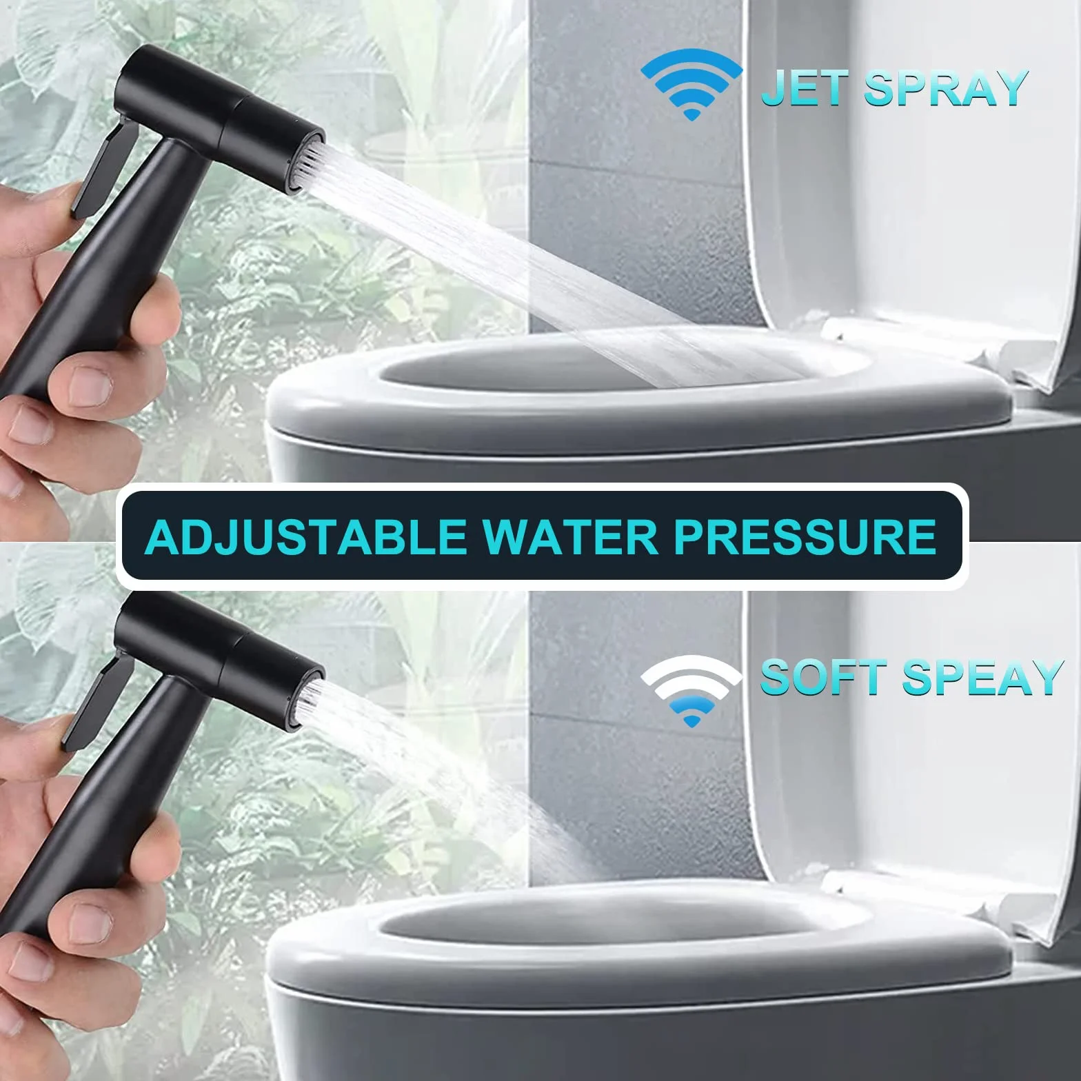 Set di doccetta per bidet, in acciaio inox spazzolato, bidet con valvola G1/2" e un adattatore G3/8" per doccia, bagno, carta igienica, pulizia dei pannolini (nero)