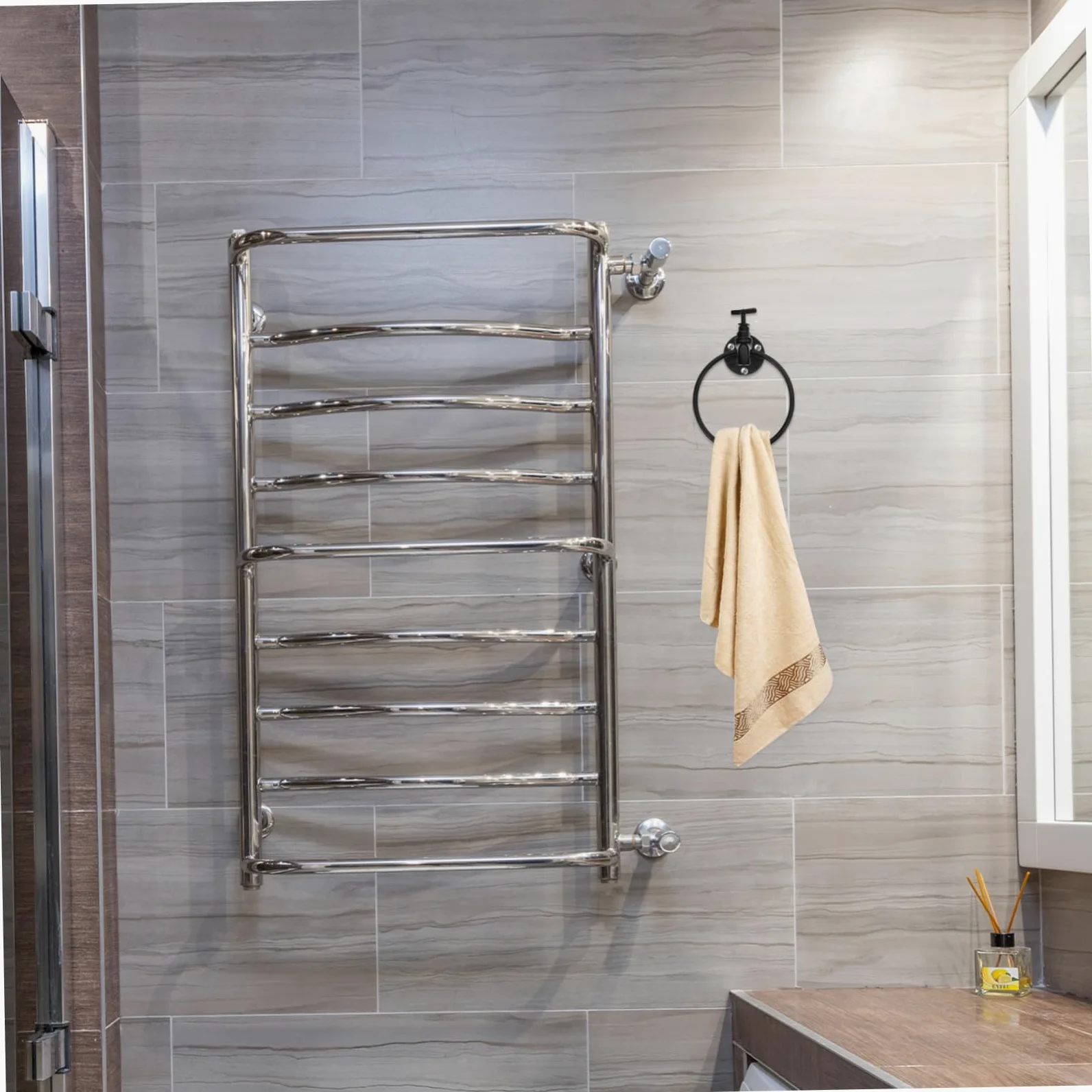 TOPBATHY Portasciugamani Parete in Ferro Nero Porta Strofinacci da Bagno Asta Portasciugamani per Cucina e Bagno