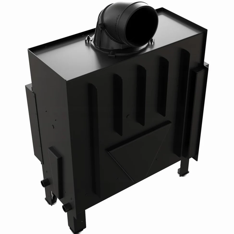 KRATKI Inserto per camino in acciaio a legna FLOKI 12 kW Ø200 sinistro A+ | Acciaio nero, efficienza 85,4%, classe A+. Ecodesign, BImSchV 2; per recupero calore.; combustione efficiente; Livello 2 Set