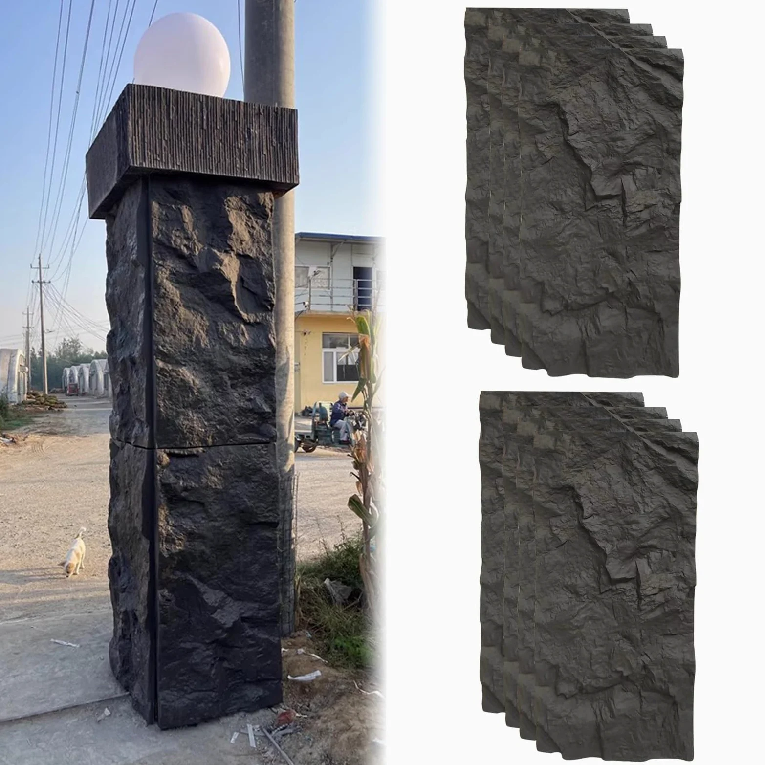 Rivestimento murale in pietra sintetica, pannelli di accento 3D per interni esterni, pannelli da parete in PU per decorazione da parete per camino, rivestimenti murali