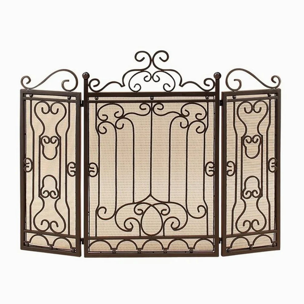 Schermi per Caminetti di Guardia Schermo antincendio francese in ferro battuto Piano Tri-Fold Real Fire Parete Parete Schermo divisorio Decoro Decoro Decoro Struttura for uso domestico Recinzione Sche