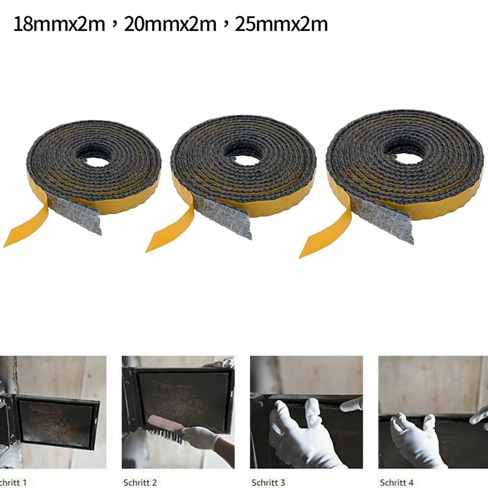 Guarnizione Stufa a Legna Corda for stufa piatta nera da 20/25 mm x 2 m | Guarnizione autoadesiva in fibra di vetro for camino, guarnizione for porta del camino(25mmx2m)