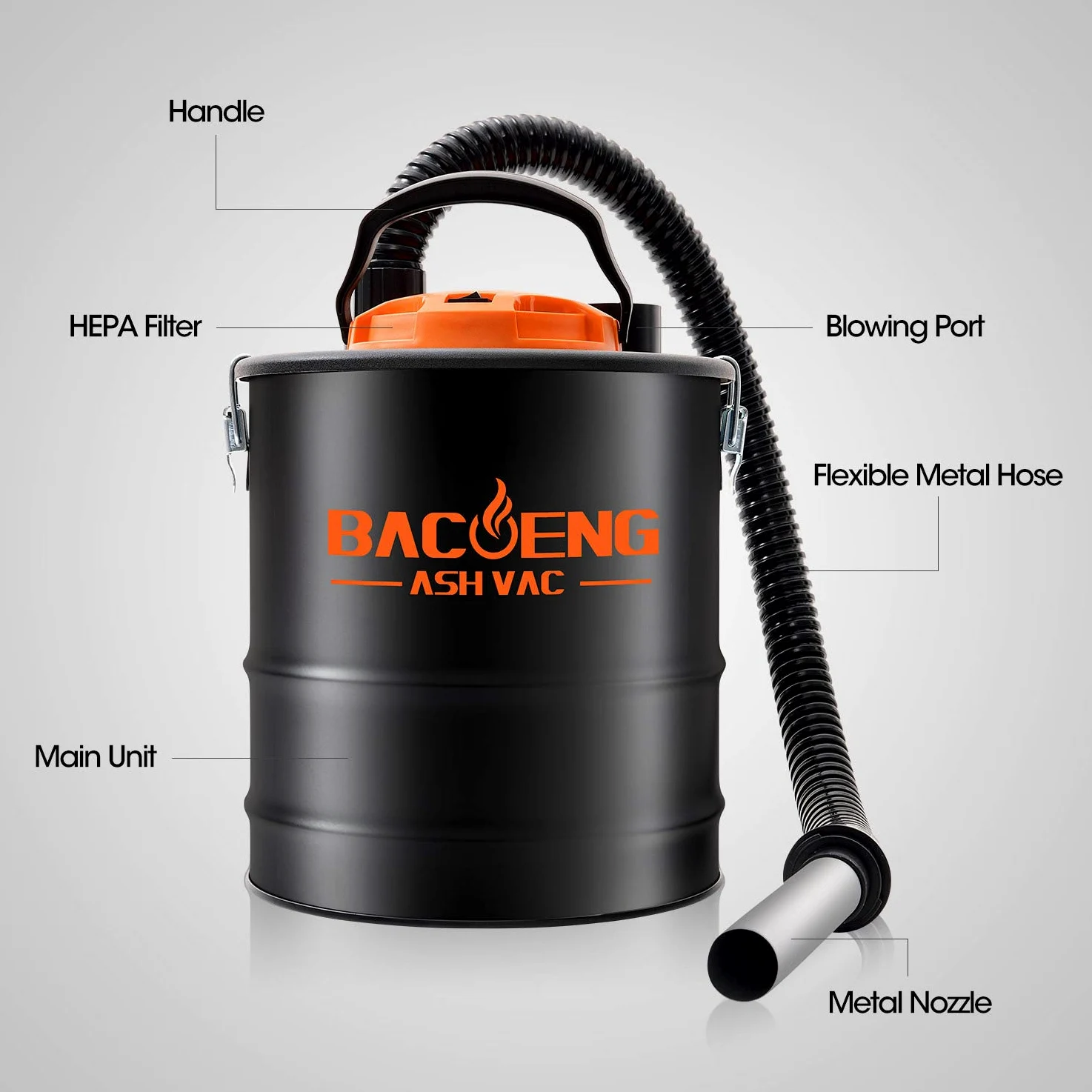 BACOENG Aspirapolvere standard da 4 galloni 6,6 Amp con funzione di soffiaggio per stufe a pellet, stufe a legna e griglie per barbecue