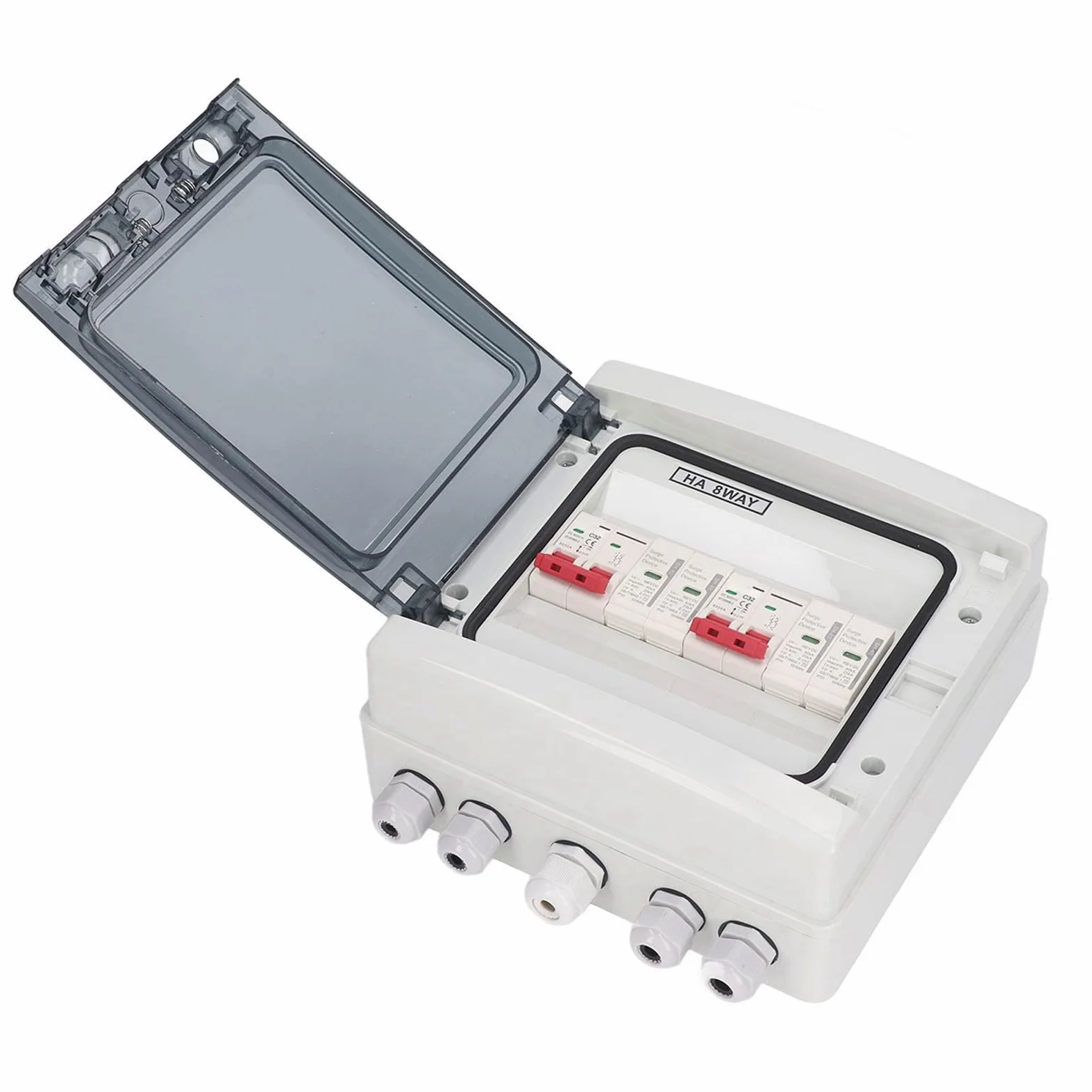 Bewinner Sezionatore Solare DC 500V Scatola Combinatrice Solare 2 in 2 Out con Protezione da Sovratensione, Interruttore Automatico 32A, Resistente all'acqua IP65, Isolatore Fotovoltaico per Rete di