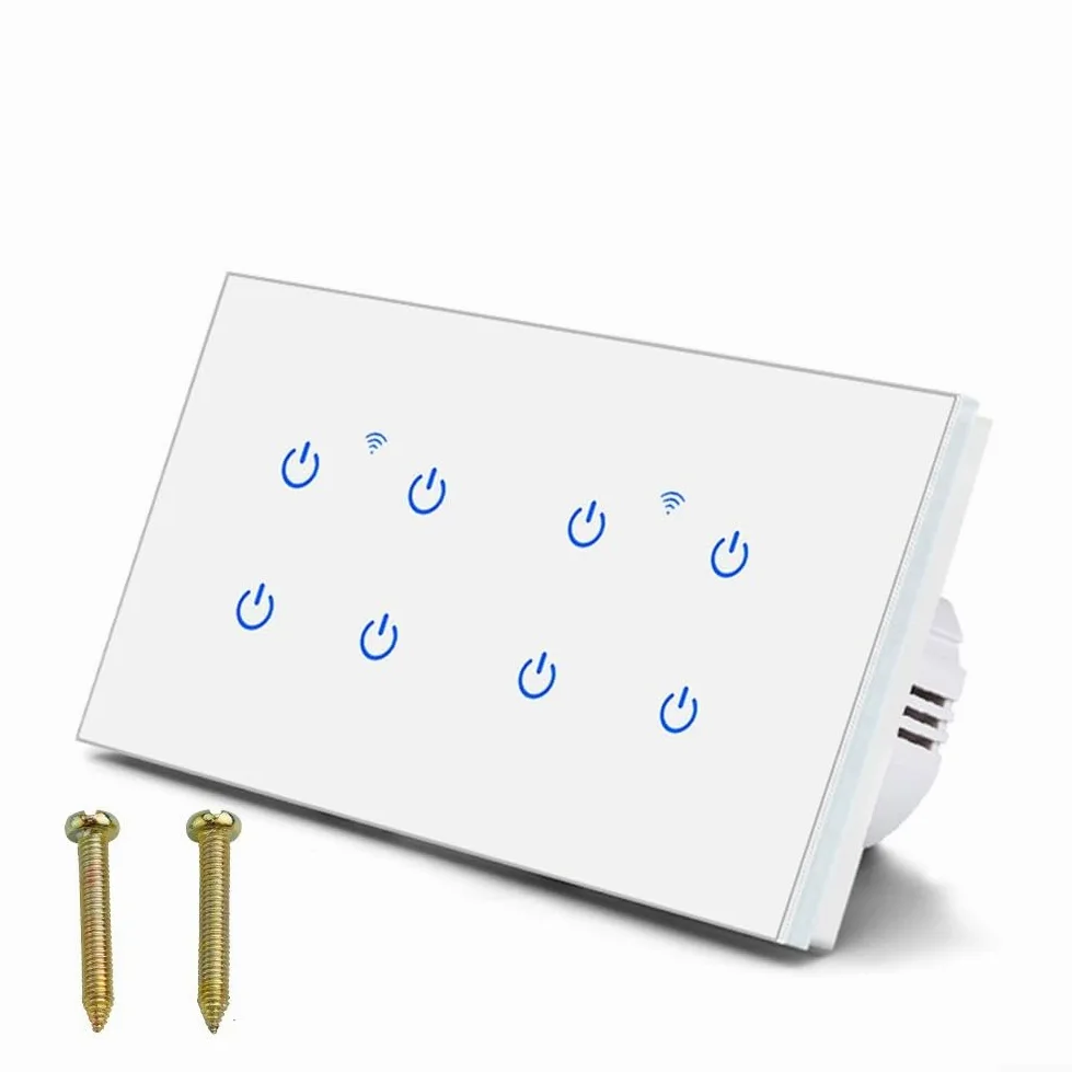 Interruttore WiFi Smart Touch a 2 vie da parete, pannello in vetro temperato, per Alexa Voice per telecomando App Tuya, per Smart Life, illuminazione domestica 220 V (8 gang 2 vie)