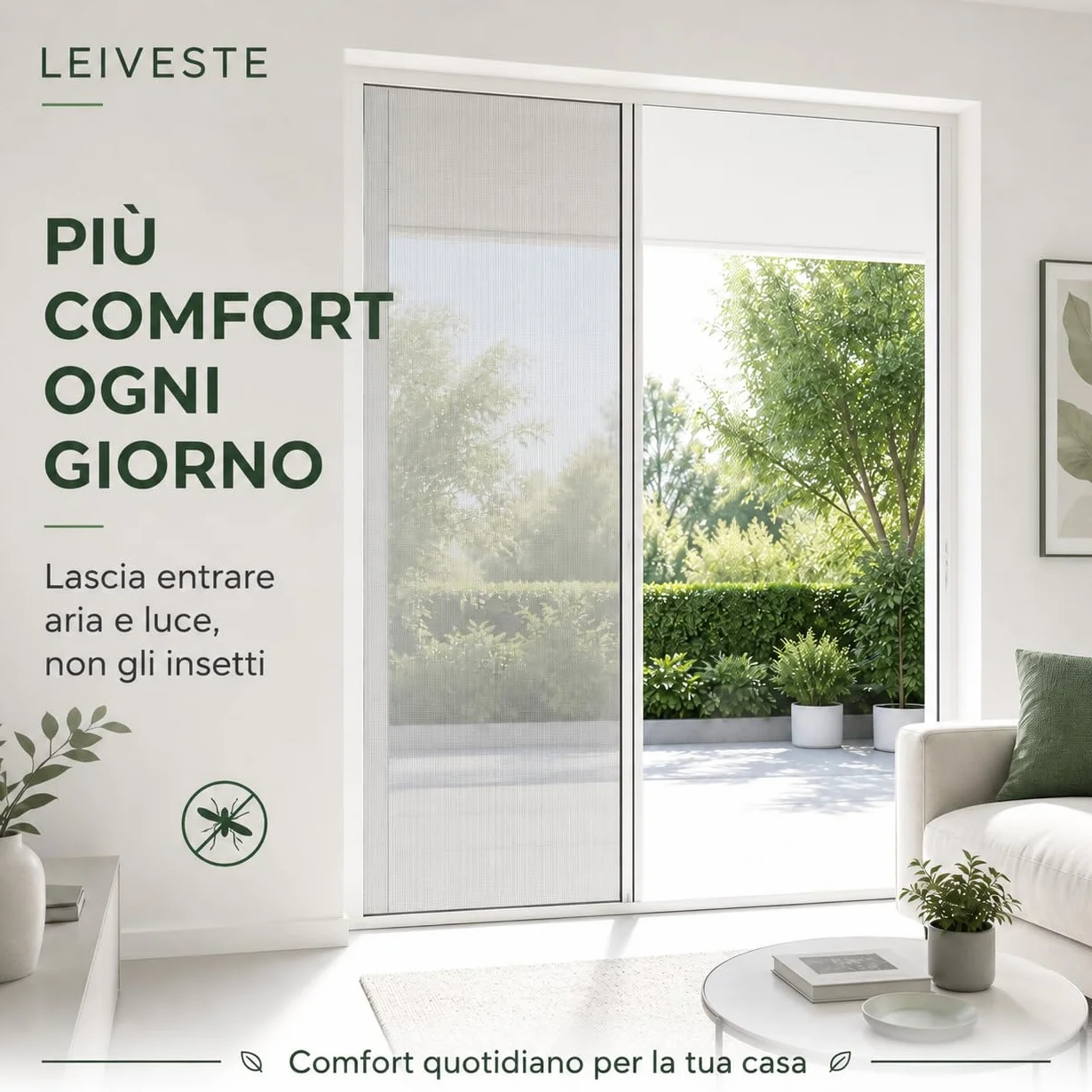 LEIVESTE Zanzariera a Rullo Riducibile per Porta Finestra in Alluminio 140 x 250 cm Bianco