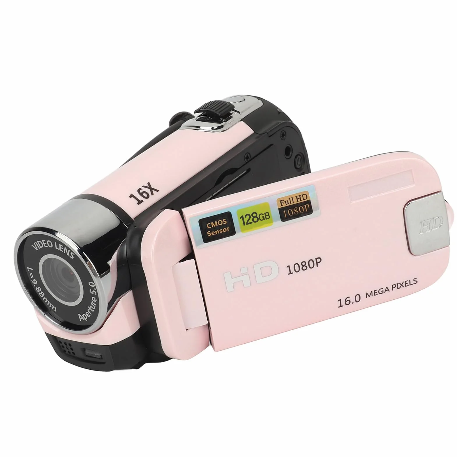 Fotocamera Digitale HD 1080P, Videocamera per con Zoom 16X con Schermo Ruotabile da 2,4 Pollici per la Fotografia, Fotocamera Selfie Portatile da 16 MP con Luce di (PINK)