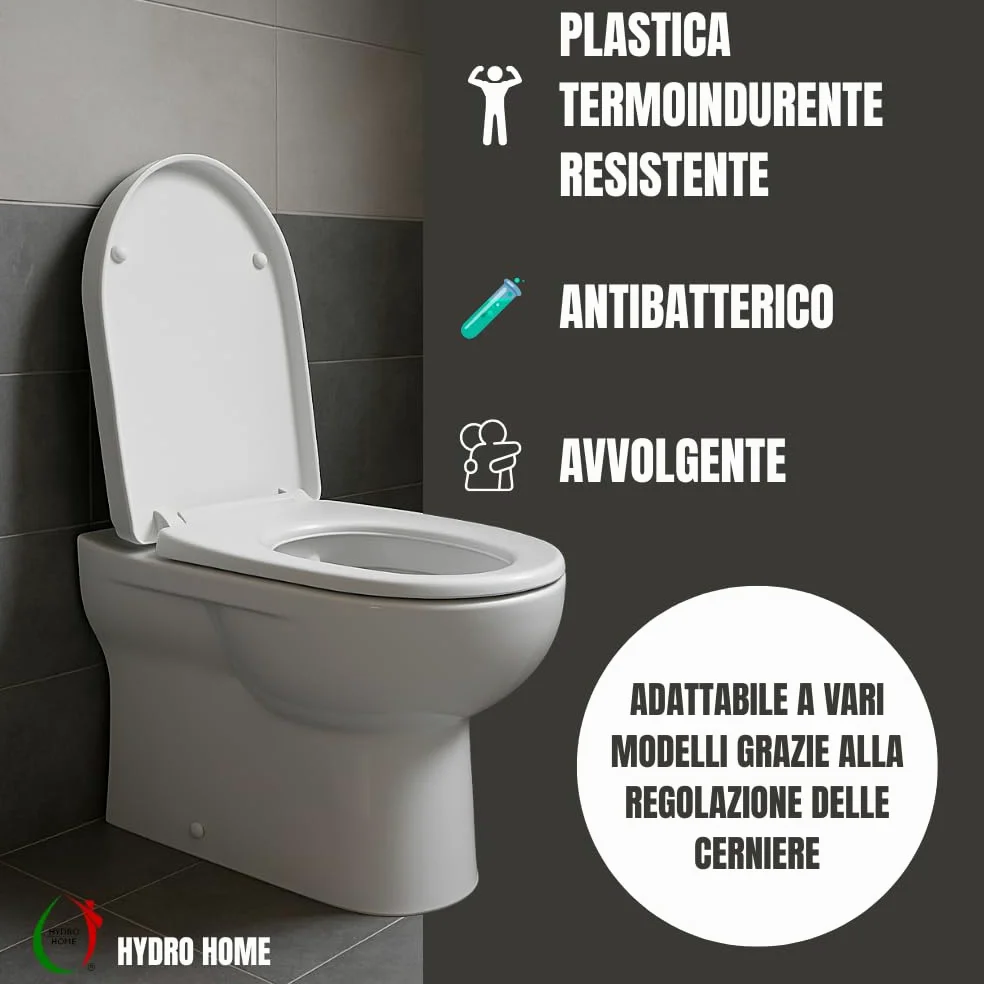 HYDRO HOME Copriwater Compatibile con Cover Althea, Plastica Termoindurente avvolgente Cerniere Regolabili fissaggio dall'alto, Bianco MADE IN ITALY (CHIUSURA CLASSICA)