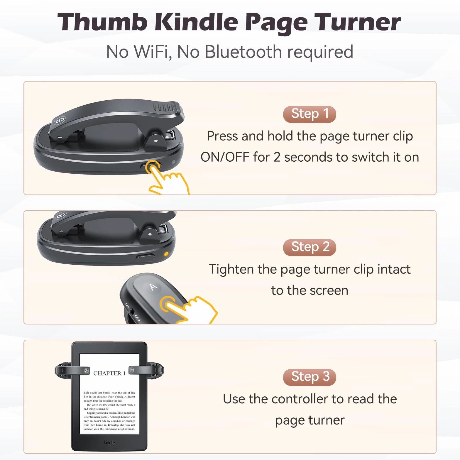 Paletta laterale telecomandata per Kindle Paperwhite eReader Turner: scatto remoto per fotocamera, Kindle Clicker paletta laterale per iPhone iPad Android Page Turner e-book lettura