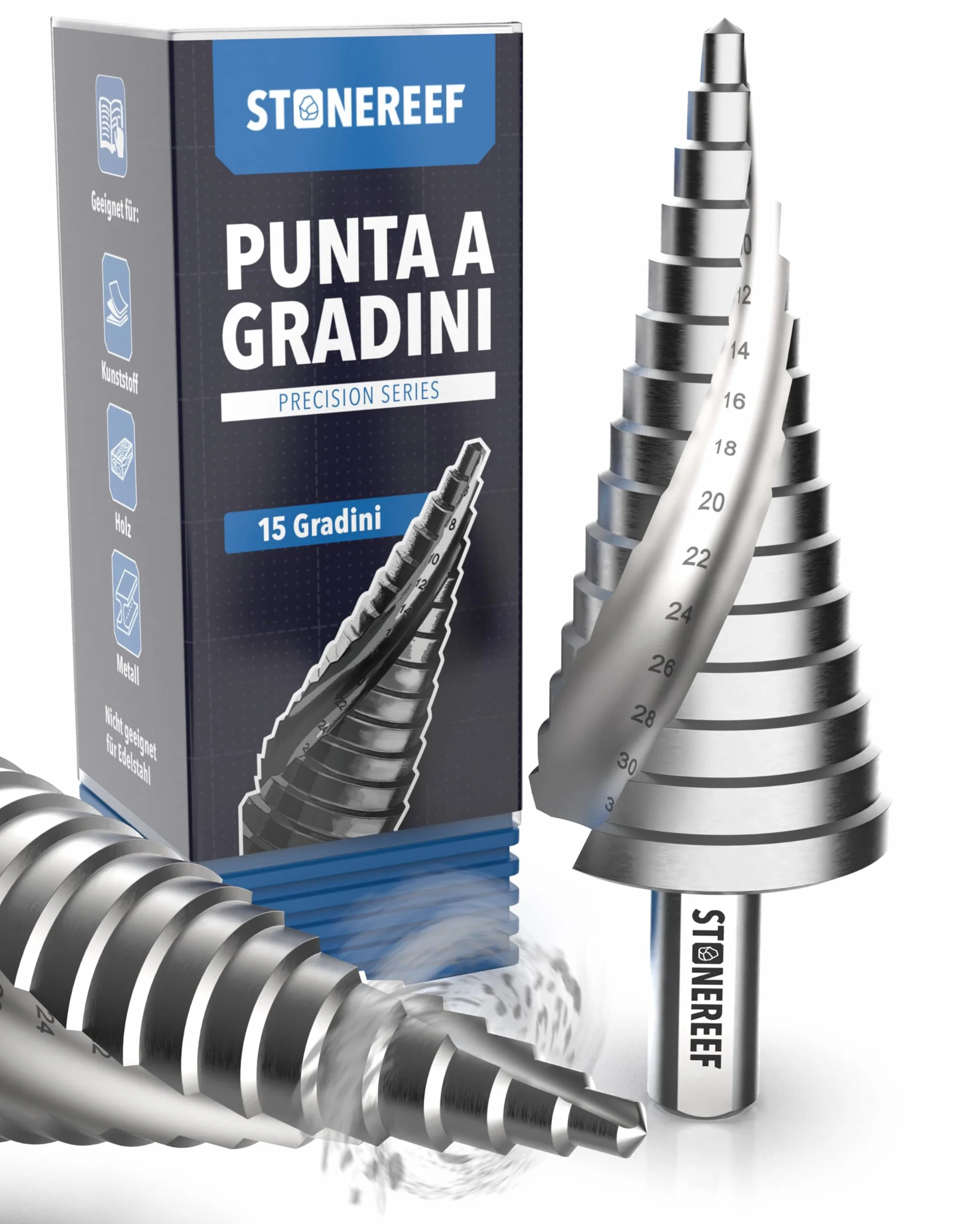 Trapano a gradini HSS acciaio 4-32 mm 15 gradini punta conica per metallo