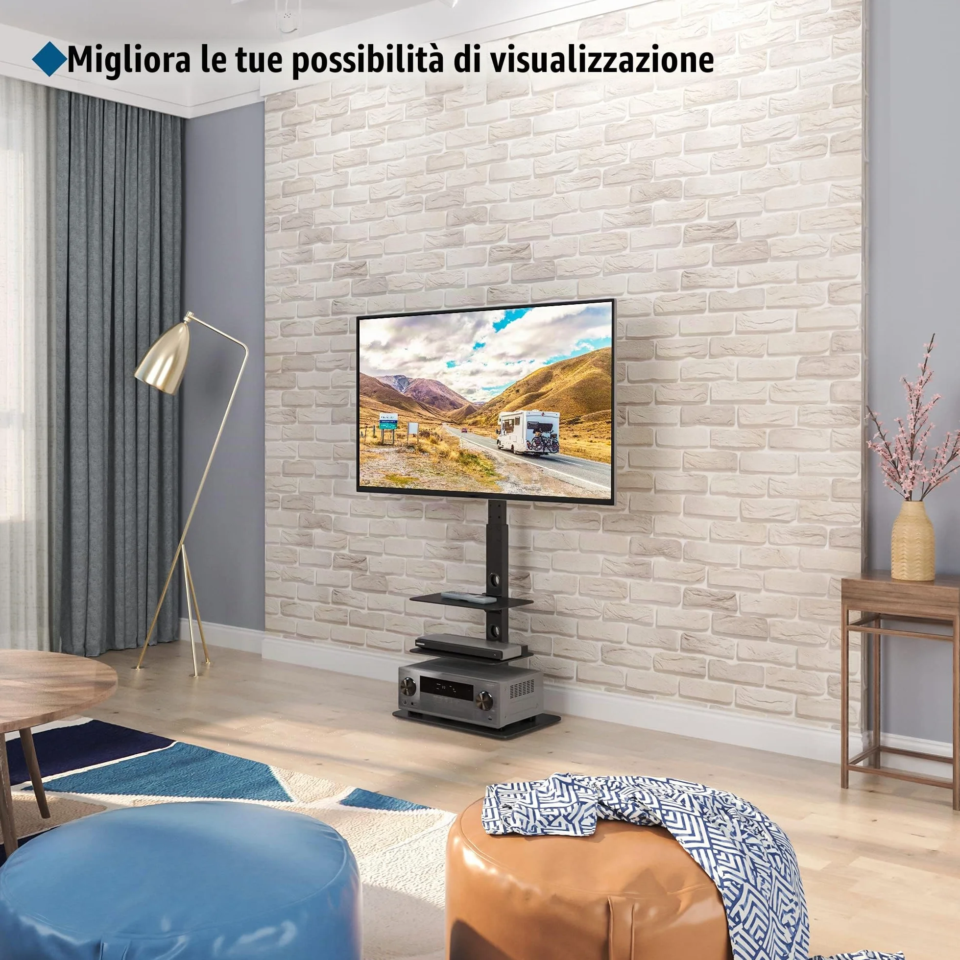 BONTEC Universale Supporto TV da pavimento per TV da 30-70 pollici LED OLED LCD, Porta TV da Terra Regolabile in Altezza con Ripiani in Vetro Temperato a 3 Livelli Max VESA 600x400mm, Fino a 40KG