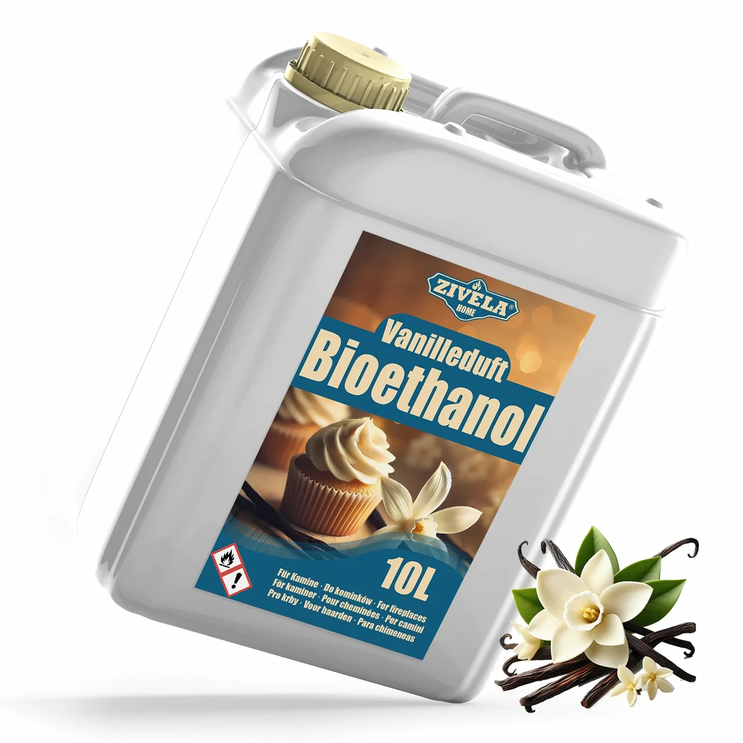 Bioetanolo 96,6% 10 l, profumo di vaniglia biologico 96,6% 3 x 10 l, bioetanolo per camino, caminetto, camino a bioetanolo, profumo di vaniglia, combustione pulita, senza fumo, fiamma vivida e stabile