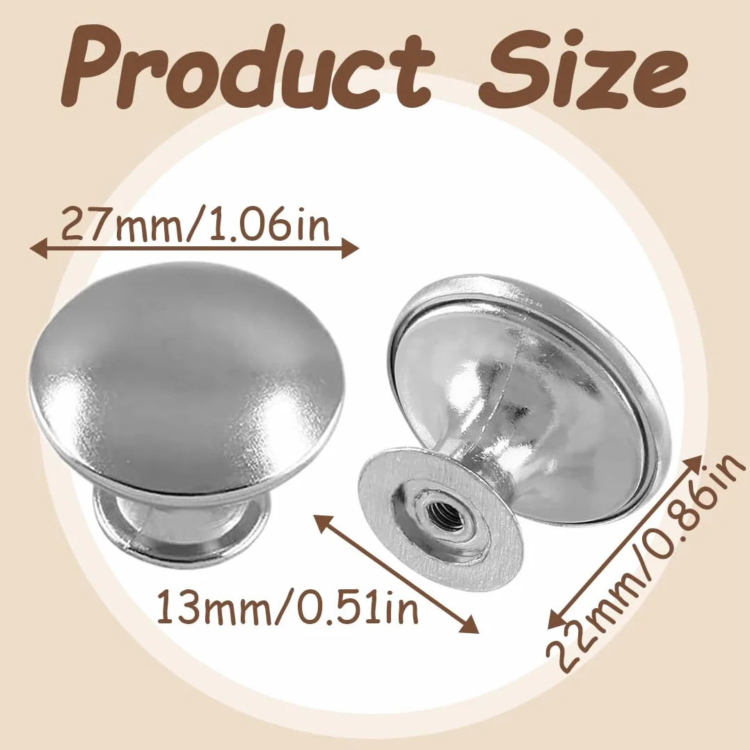 Maniglie per Mobili in Acciaio Inox 27 mm con Vite, Pomelli Rotondi Argento