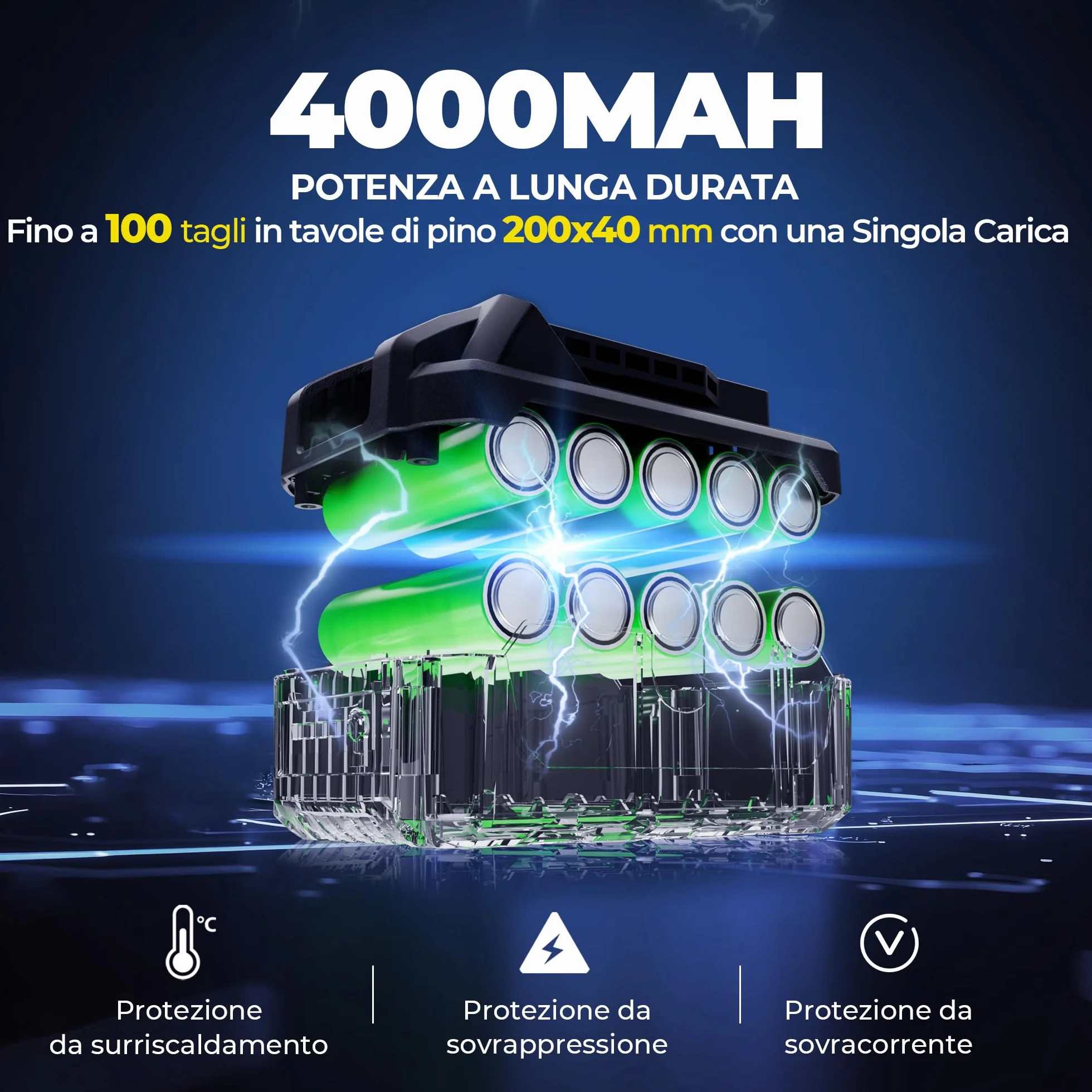 Dong Cheng Sega Circolare a Batteria da 18V, Diametro 185 mm, 5000 giri/min, Profondità di Taglio 65mm (90°)/45mm (45°) Con 4.0Ah Batteria, BOXX, Per Legno, Plastica, PVC